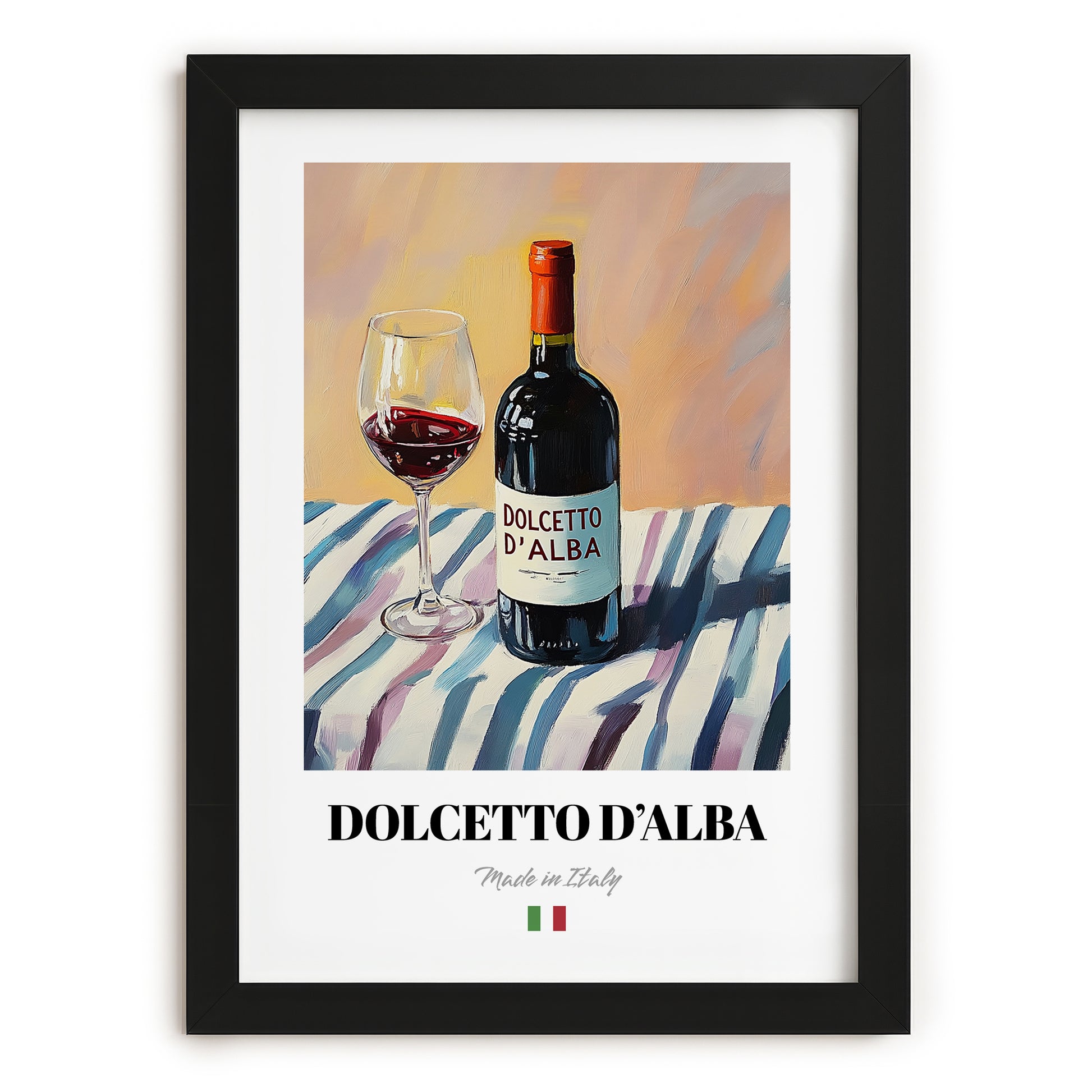 Dolcetto d'Alba – Italian Red Wine, Wine Bar Wall Art, in sleek black frame