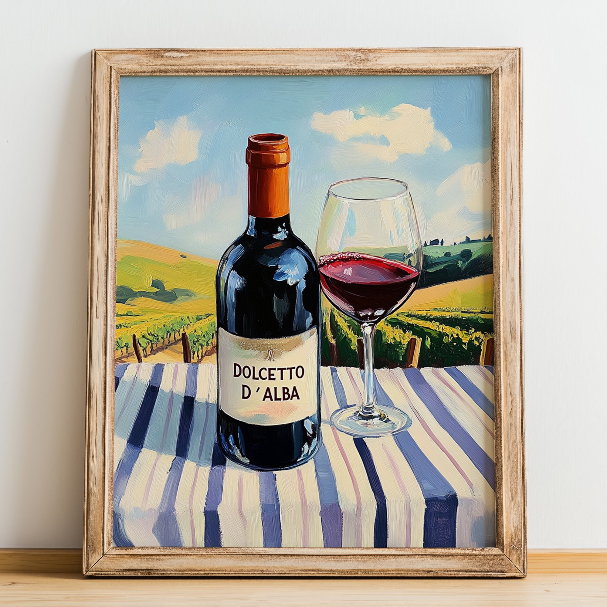 Dolcetto d'Alba – Italian Red Wine, Vinoteca Wall Art, no-text version framed in wood