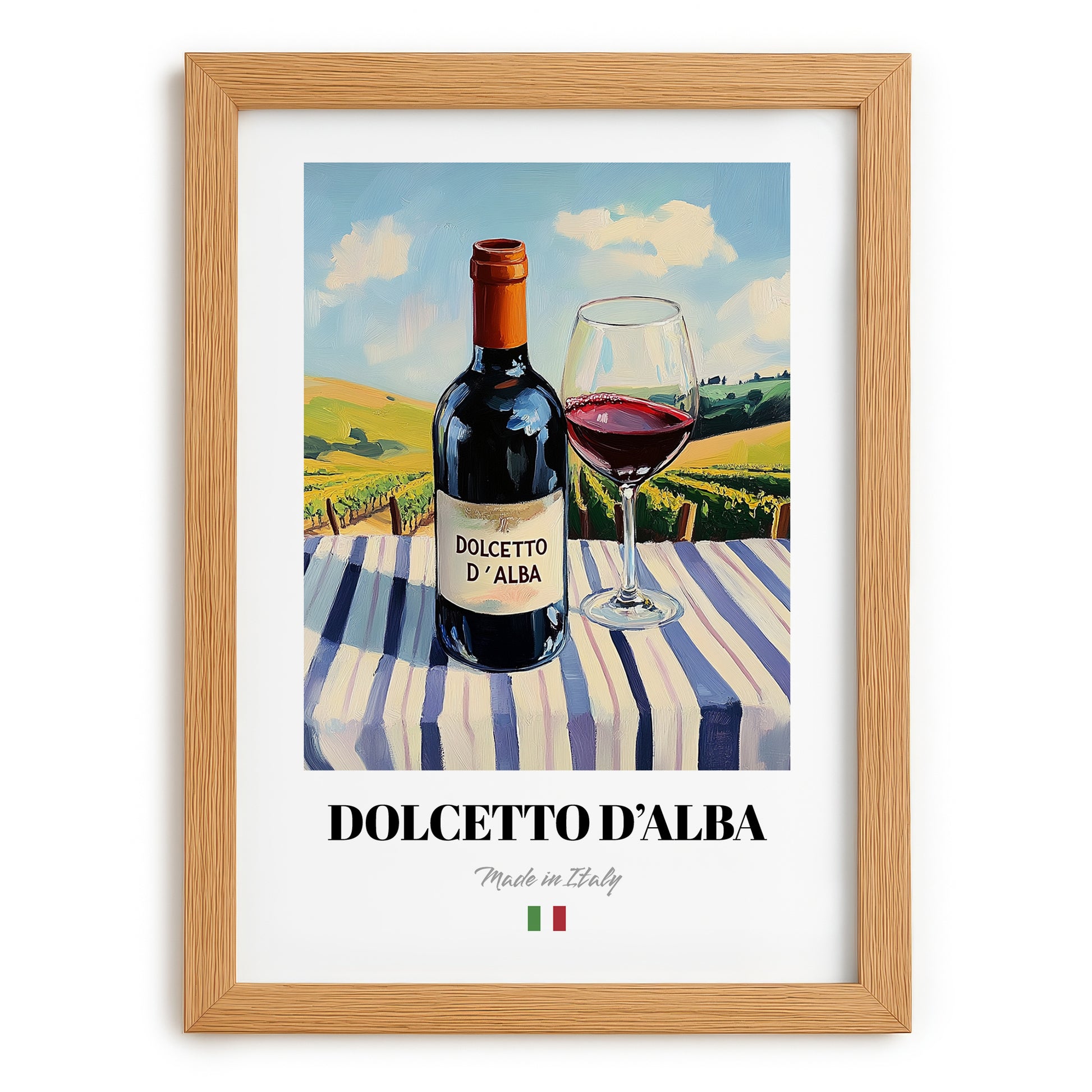 Dolcetto d'Alba – Italian Red Wine, Vinoteca Wall Art, set in oak frame