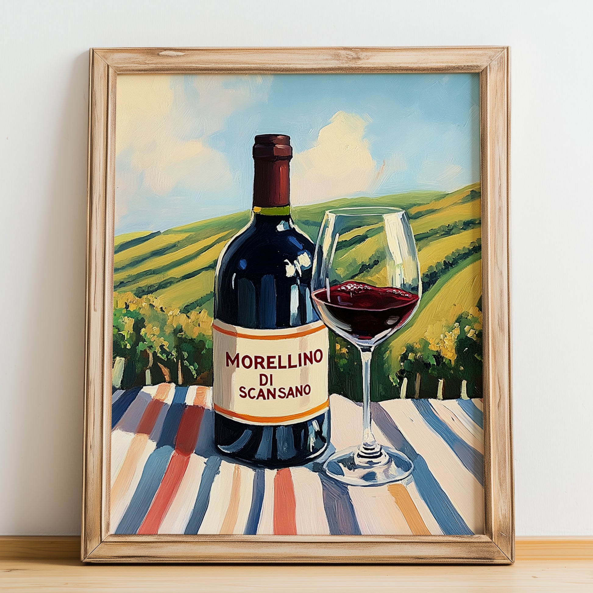 Morellino di Scansano – Italian Red Wine, Vinoteca Art, no-text version framed in wood