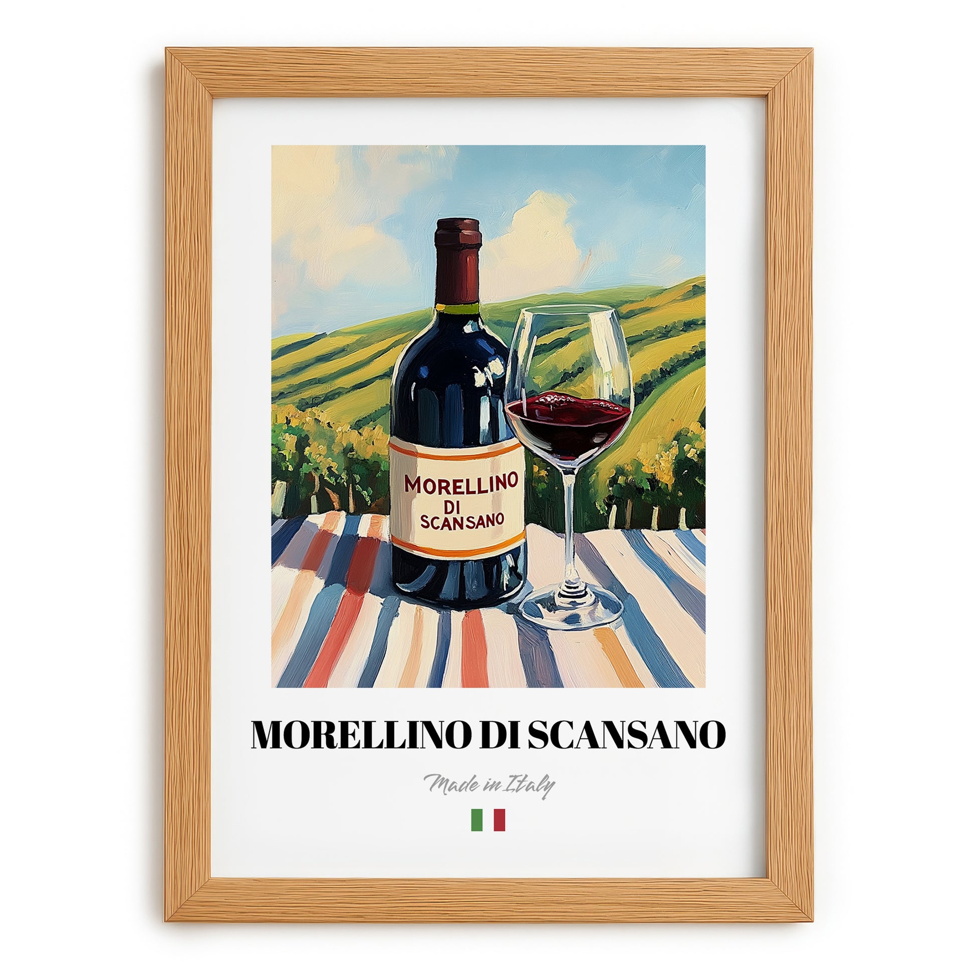 Morellino di Scansano – Italian Red Wine, Vinoteca Art, set in oak frame