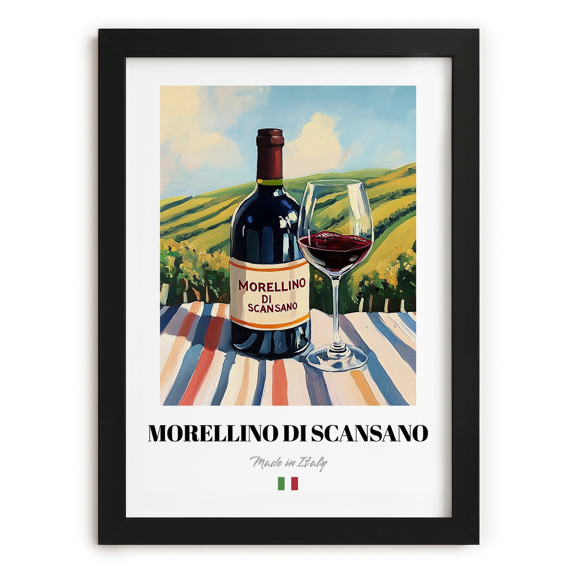 Morellino di Scansano – Italian Red Wine, Vinoteca Art, in sleek black frame