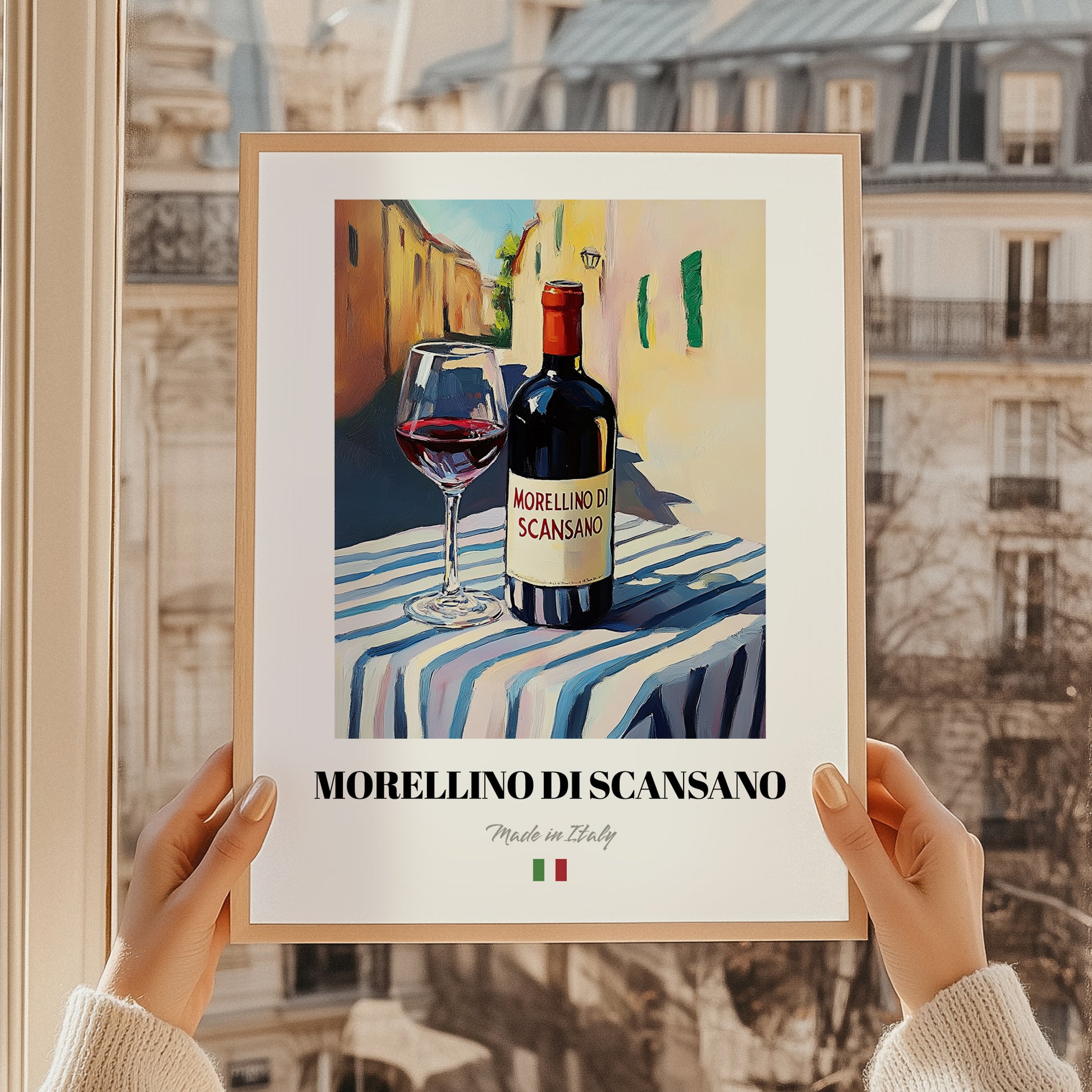 Morellino di Scansano – Italian Red Wine, Tasting Room Wall Art, styled in a charming Paris street view