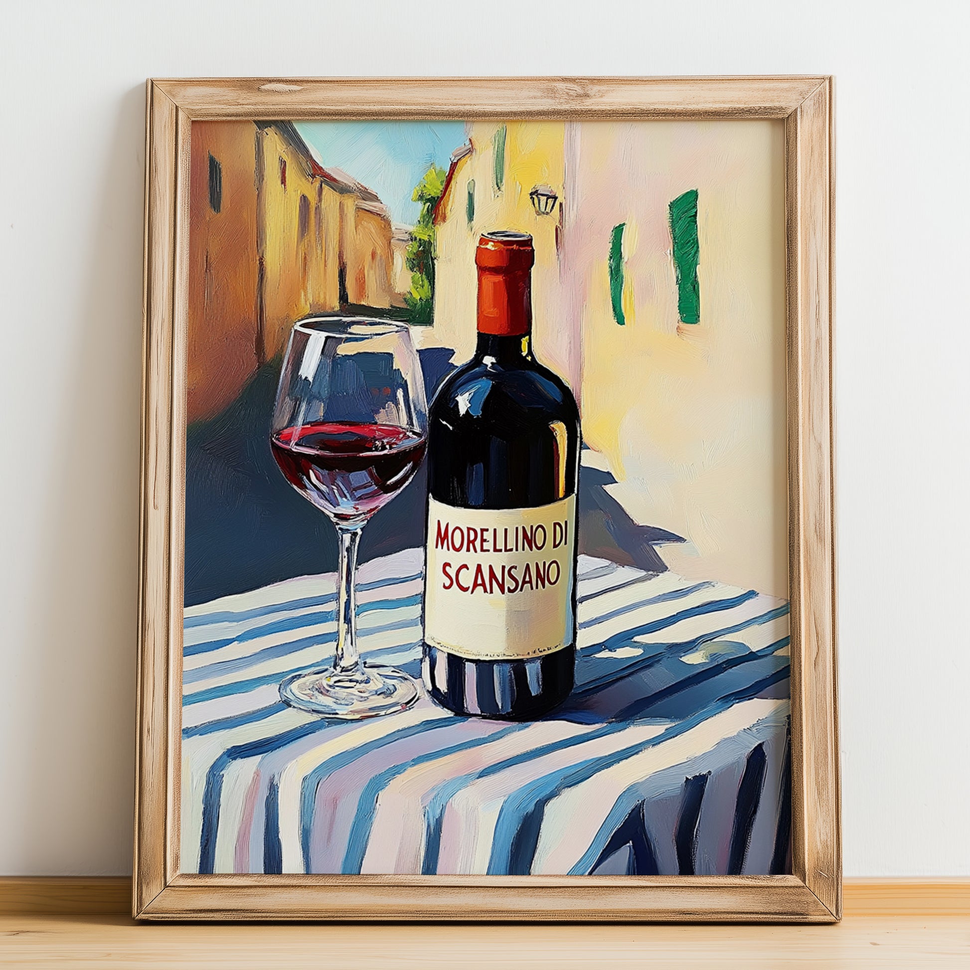 Morellino di Scansano – Italian Red Wine, Tasting Room Wall Art, no-text version framed in wood