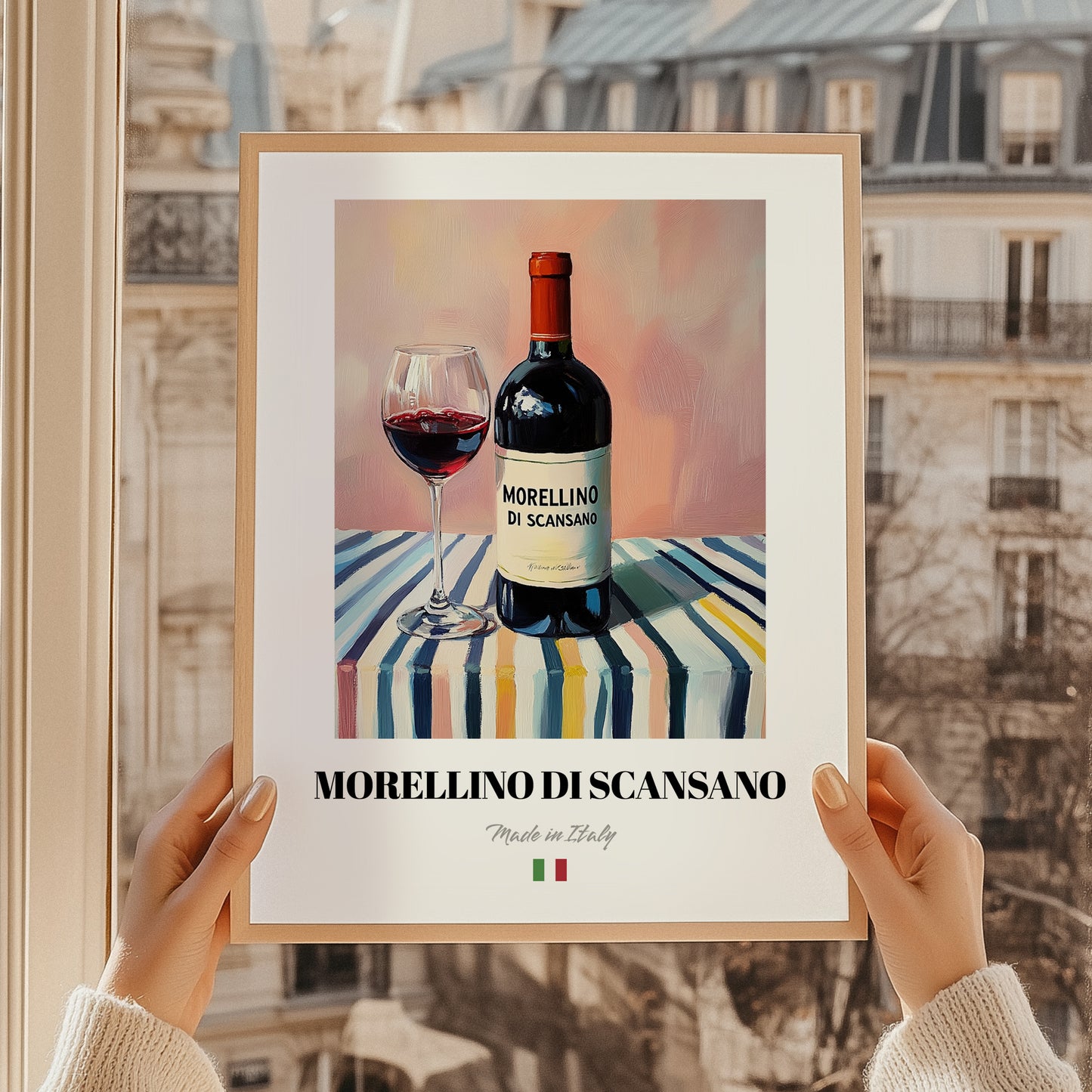 Morellino di Scansano – Italian Red Wine, Tasting Room Wall Art, styled in a charming Paris street view
