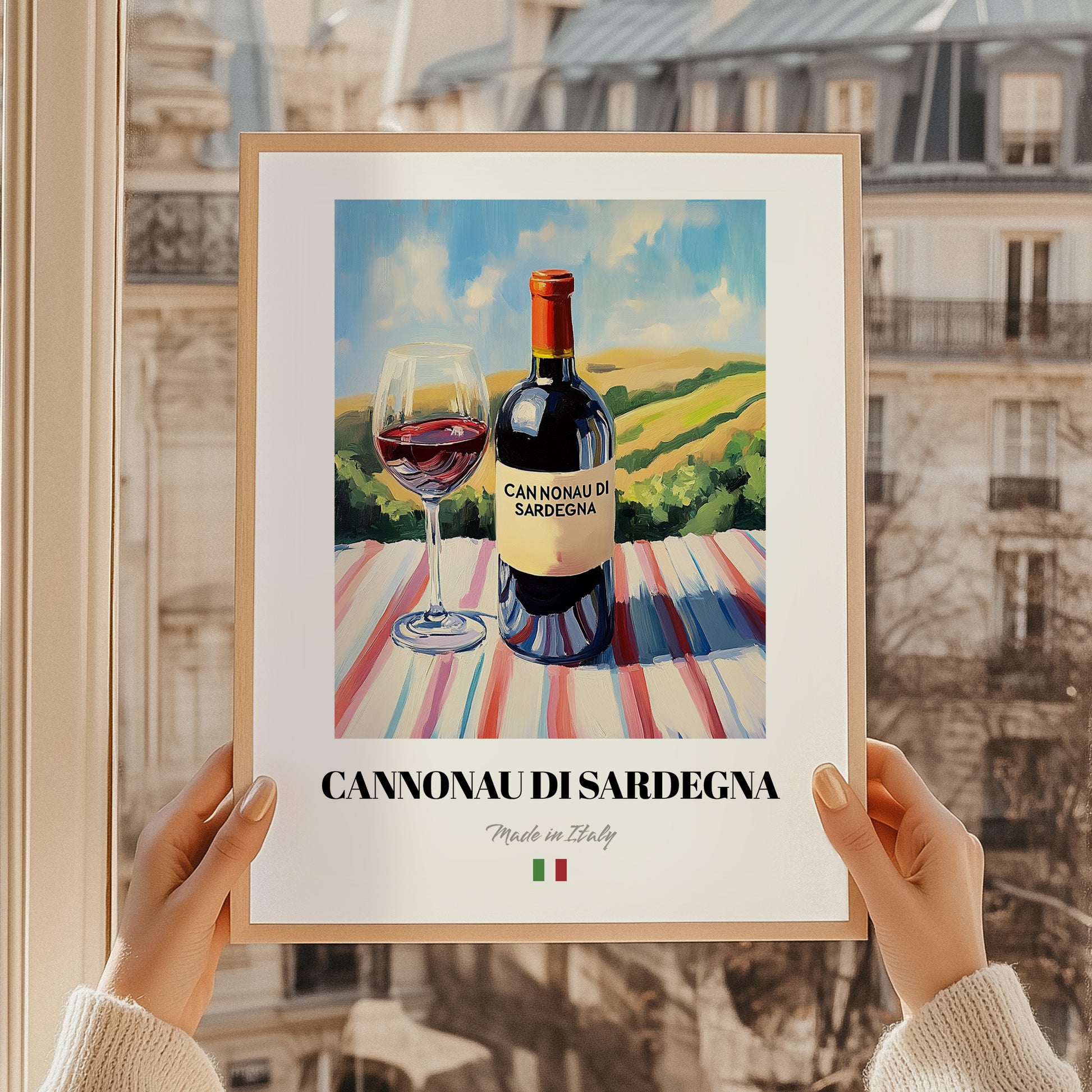 Cannonau di Sardegna – Italian Red Wine, Bodega Wall Art, styled in a charming Paris street view
