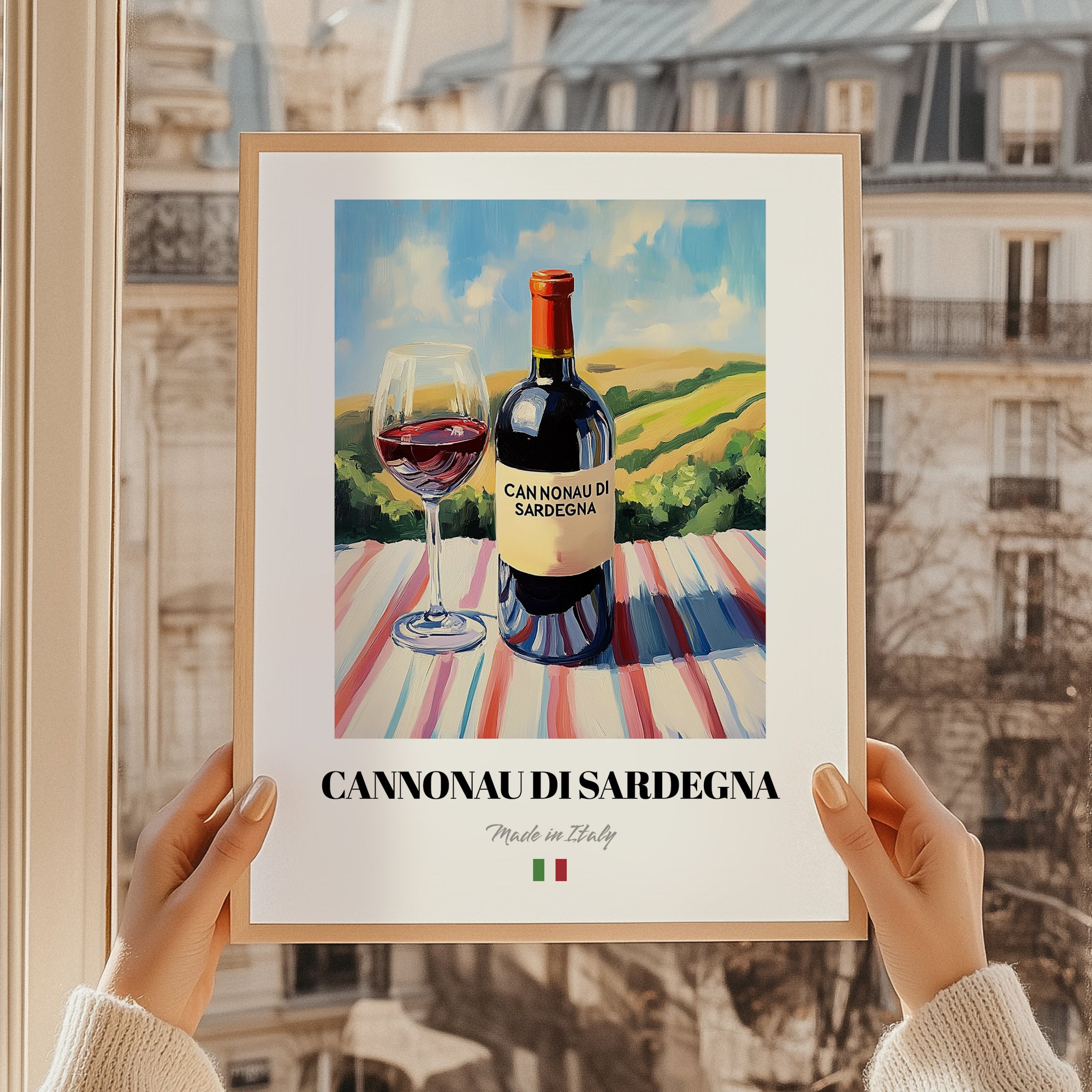 Cannonau di Sardegna – Italian Red Wine, Bodega Wall Art, styled in a charming Paris street view