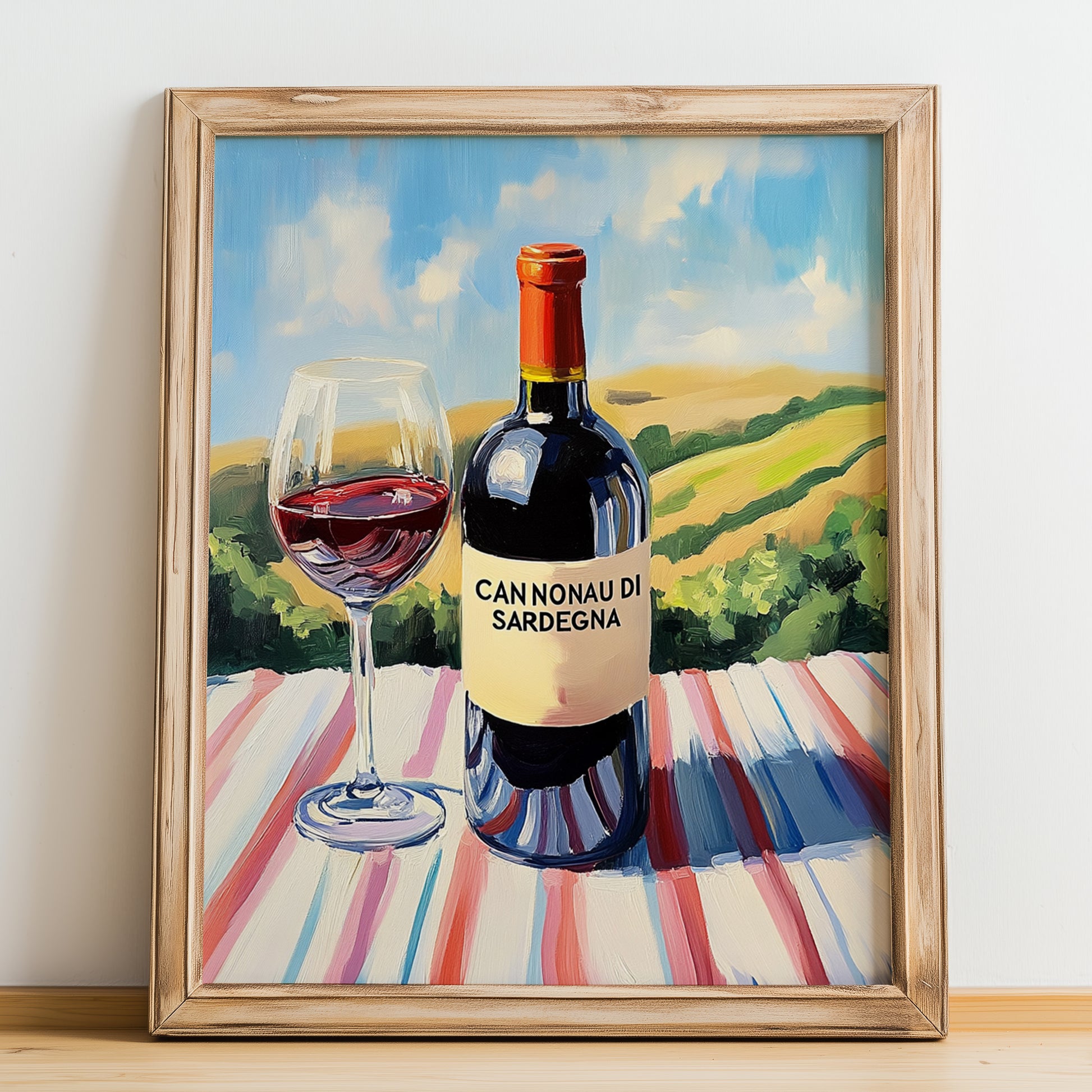 Cannonau di Sardegna – Italian Red Wine, Bodega Wall Art, no-text version framed in wood