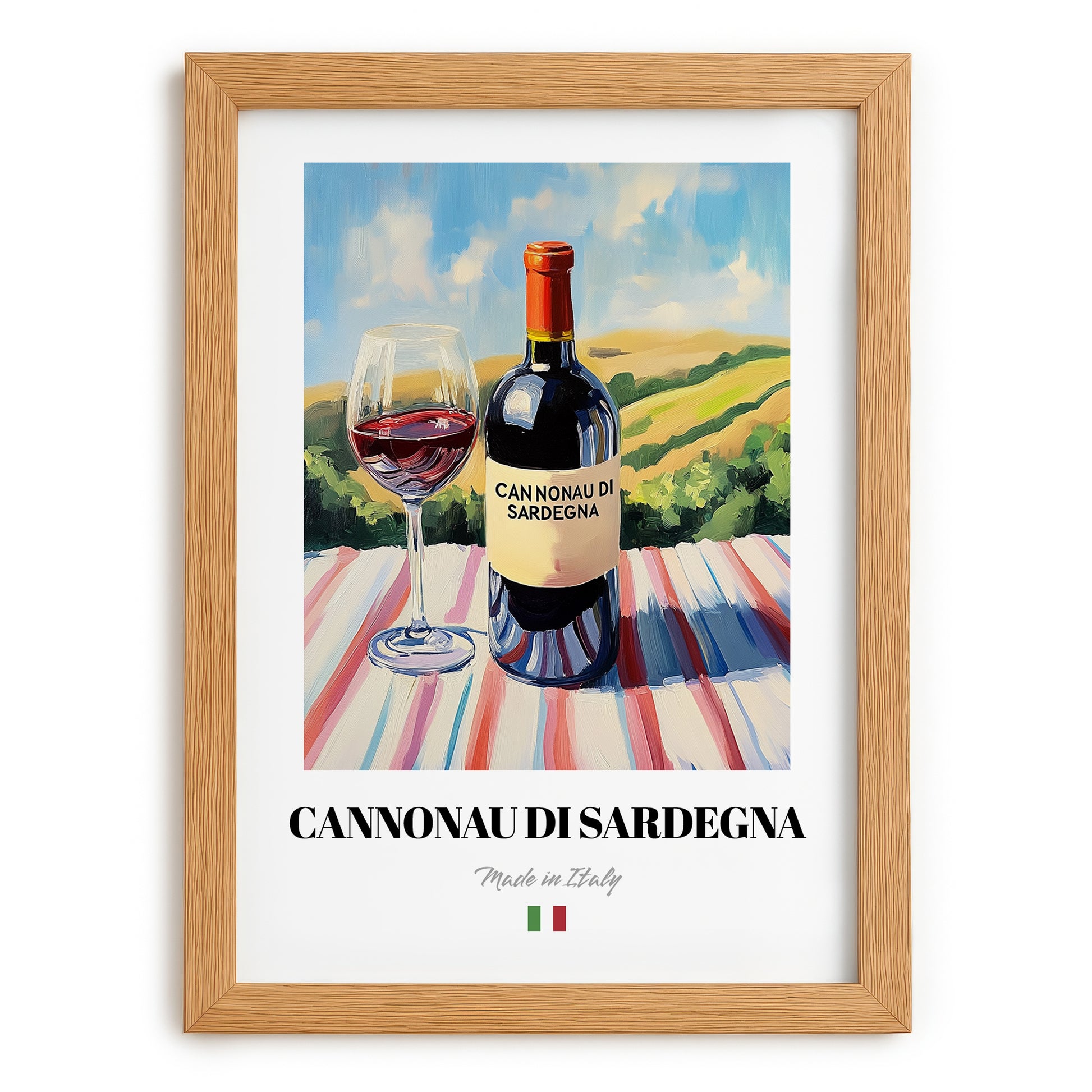 Cannonau di Sardegna – Italian Red Wine, Bodega Wall Art, set in oak frame
