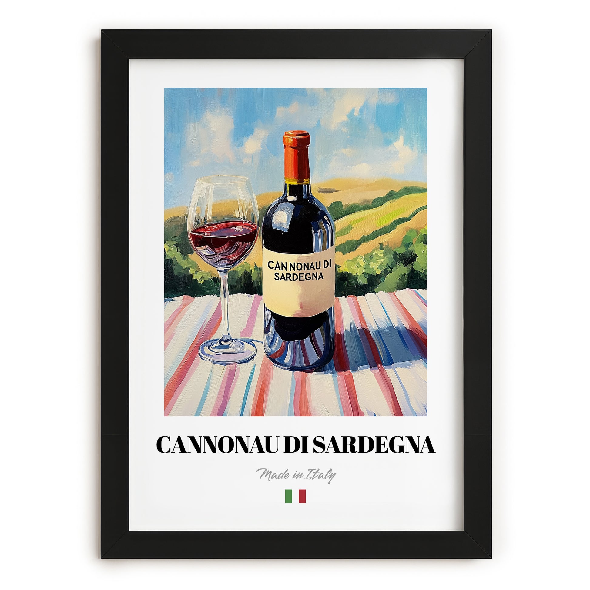 Cannonau di Sardegna – Italian Red Wine, Bodega Wall Art, in sleek black frame