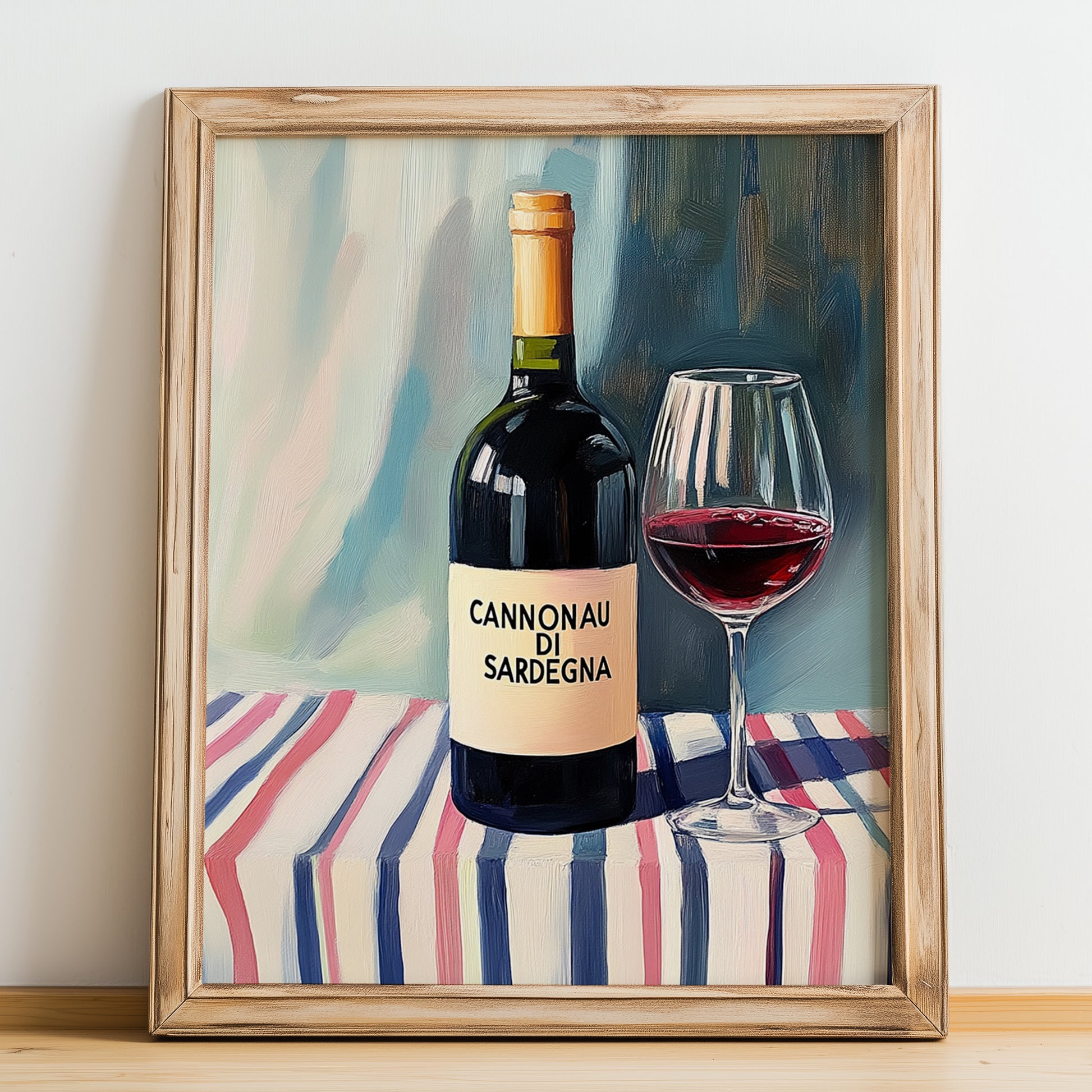 Cannonau di Sardegna – Italian Red Wine, Wine Bar Wall Art, no-text version framed in wood