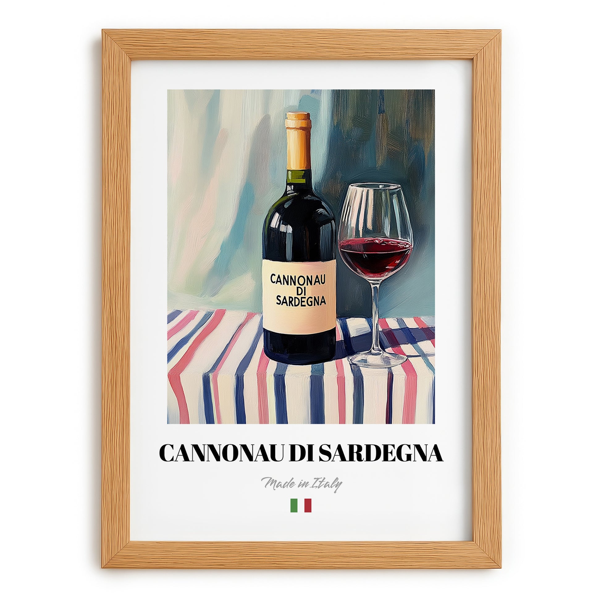 Cannonau di Sardegna – Italian Red Wine, Wine Bar Wall Art, set in oak frame