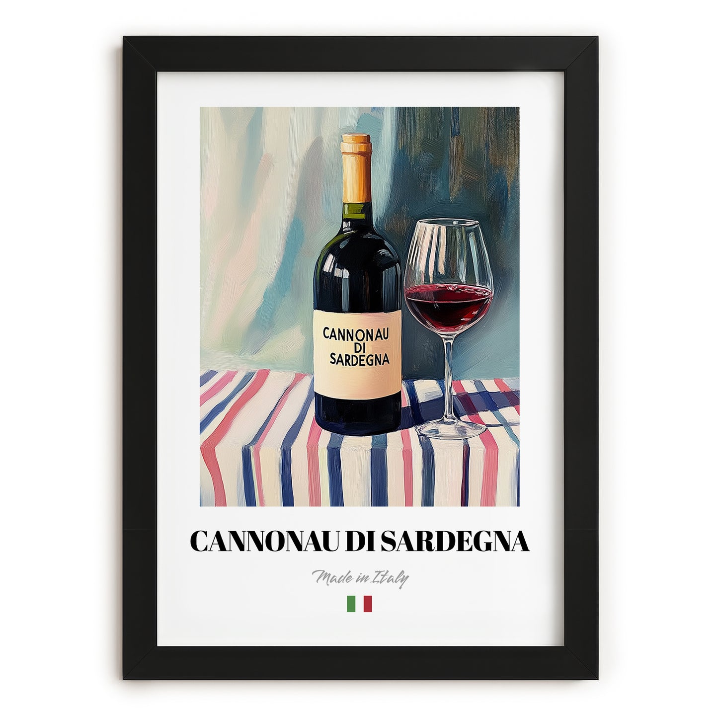 Cannonau di Sardegna – Italian Red Wine, Wine Bar Wall Art, in sleek black frame