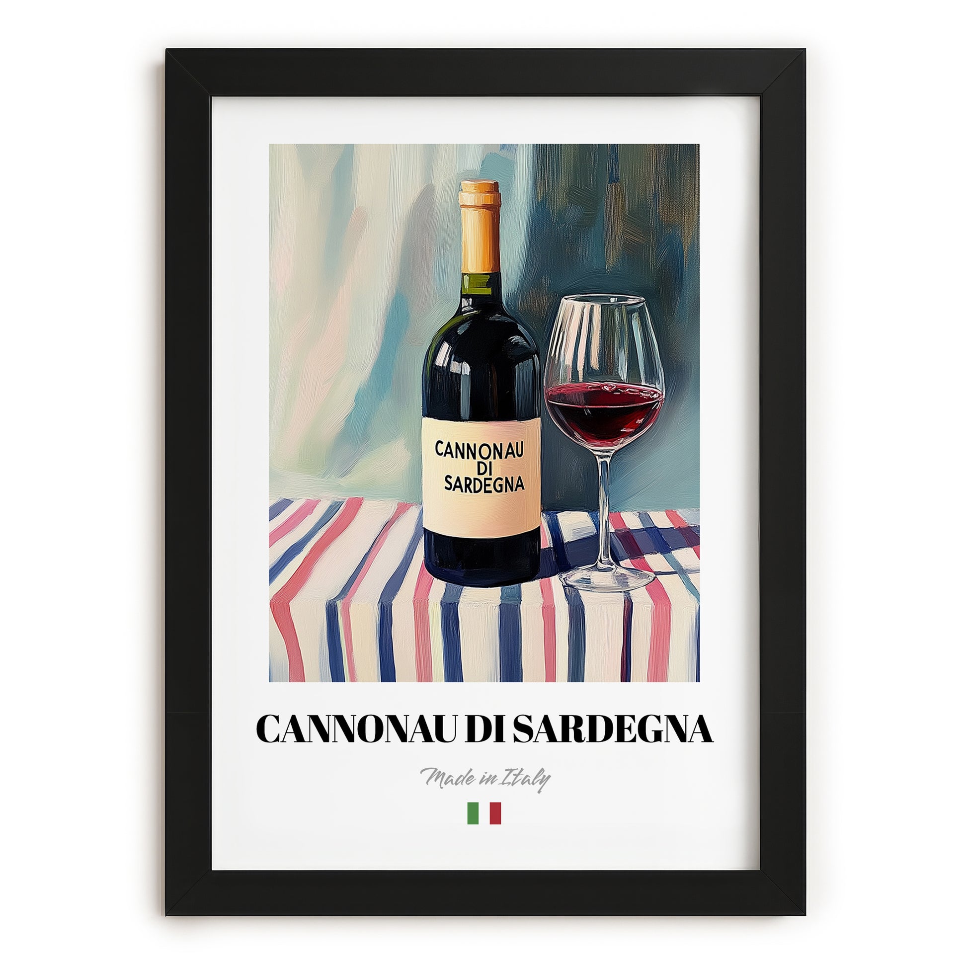 Cannonau di Sardegna – Italian Red Wine, Wine Bar Wall Art, in sleek black frame