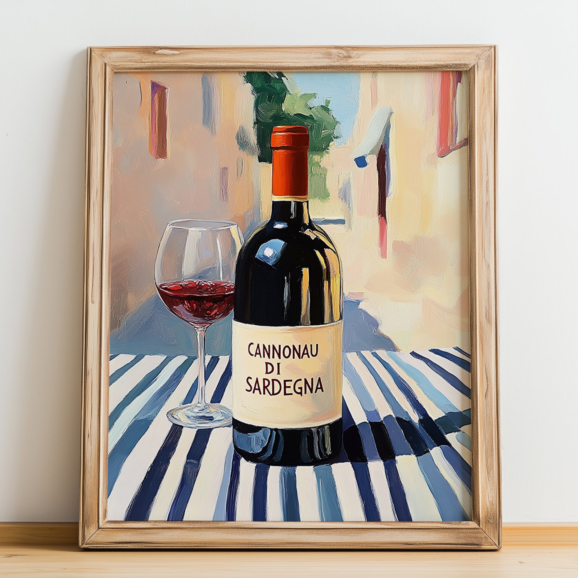 Cannonau di Sardegna – Italian Red Wine, Wine Bar Poster, no-text version framed in wood