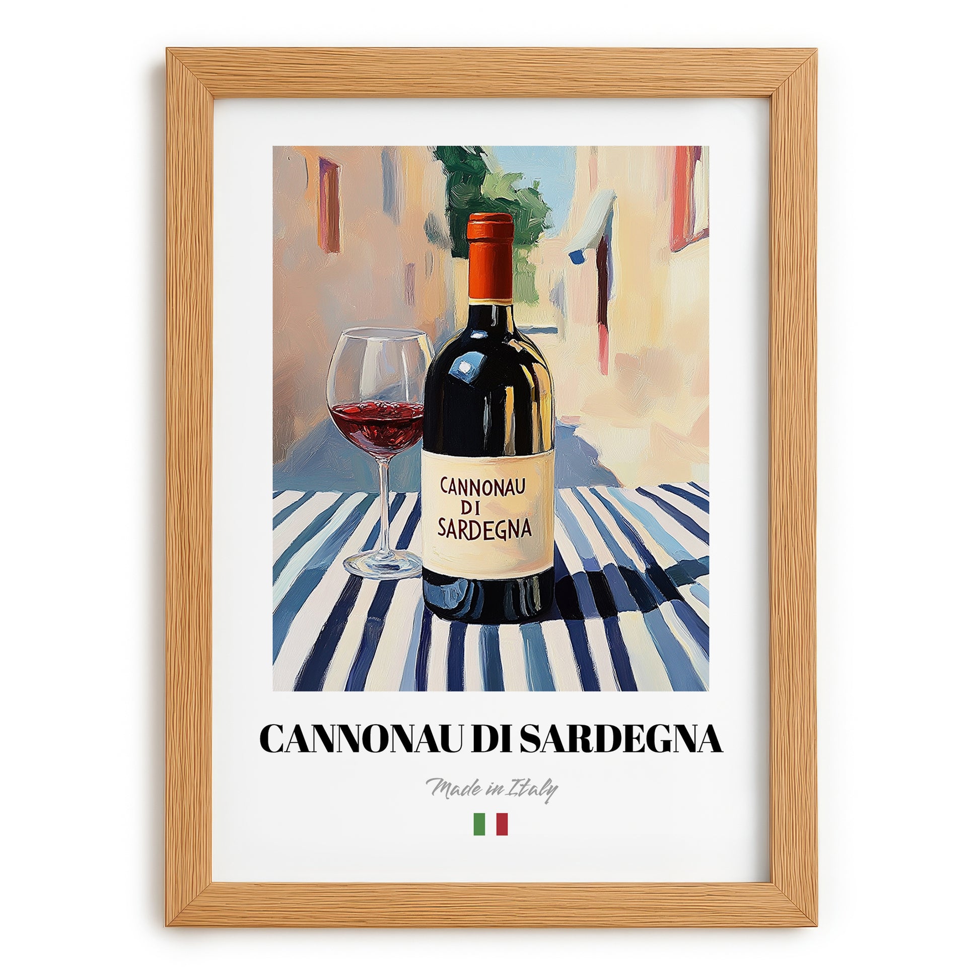 Cannonau di Sardegna – Italian Red Wine, Wine Bar Poster, set in oak frame