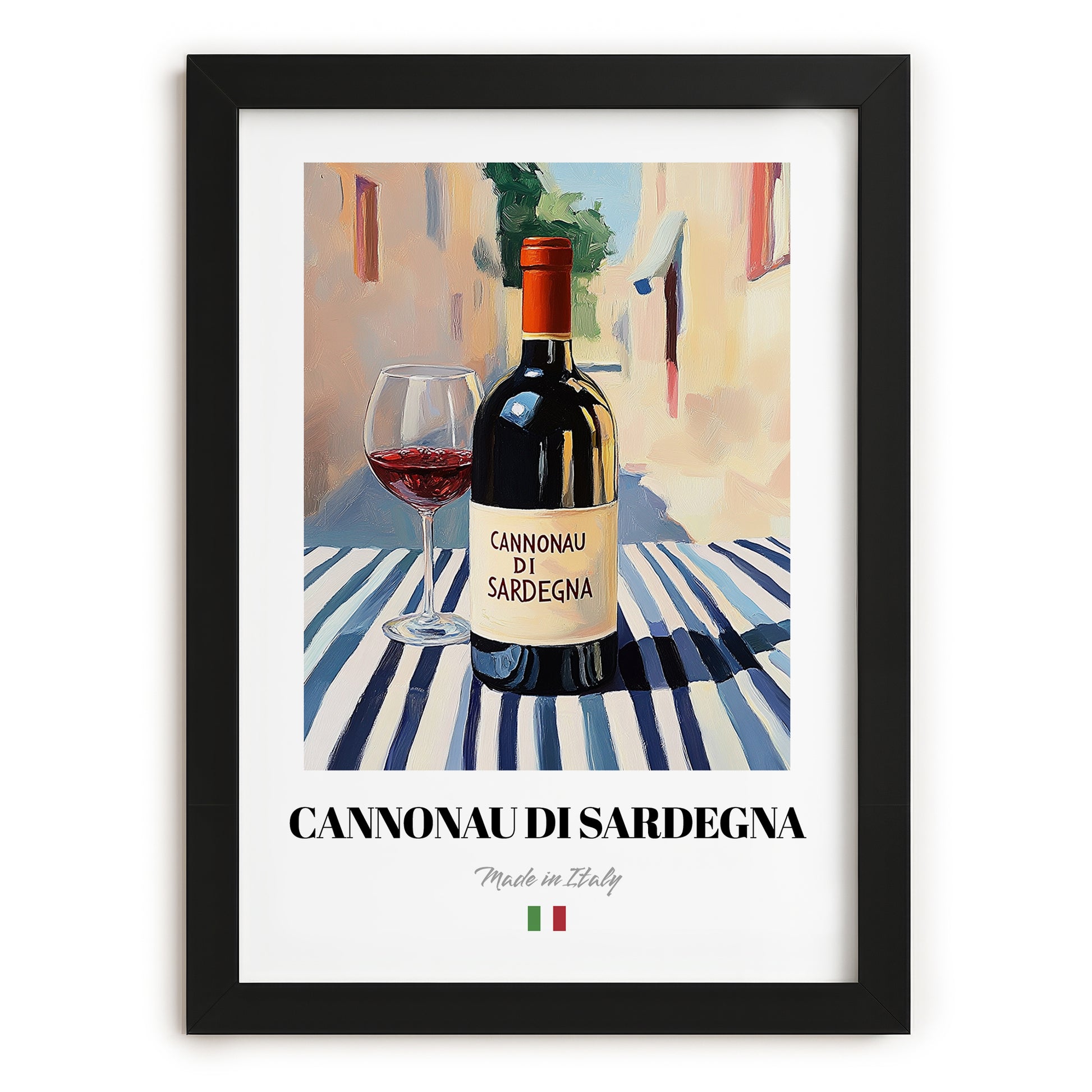 Cannonau di Sardegna – Italian Red Wine, Wine Bar Poster, in sleek black frame