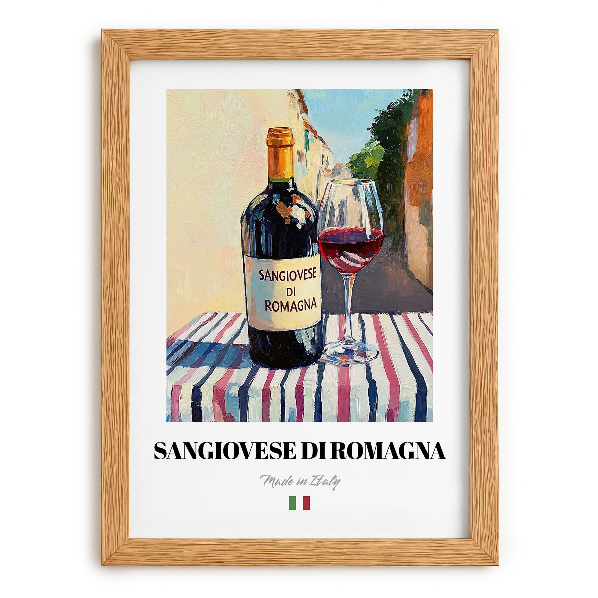 Sangiovese di Romagna – Italian Red Wine, Wine Bar Poster, set in oak frame