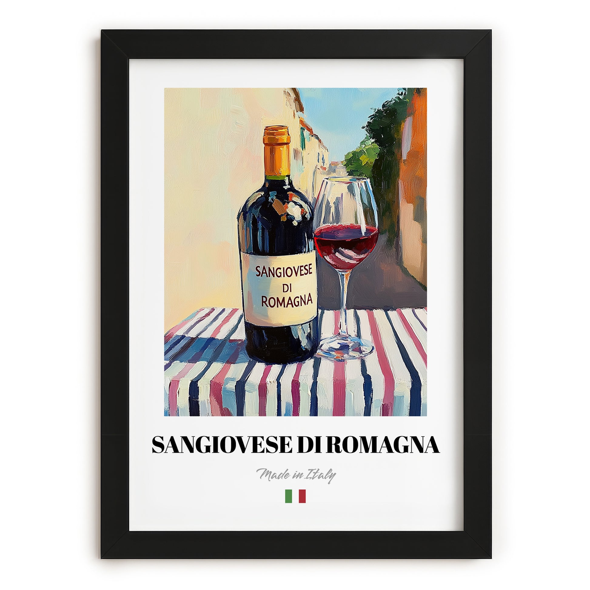 Sangiovese di Romagna – Italian Red Wine, Wine Bar Poster, in sleek black frame