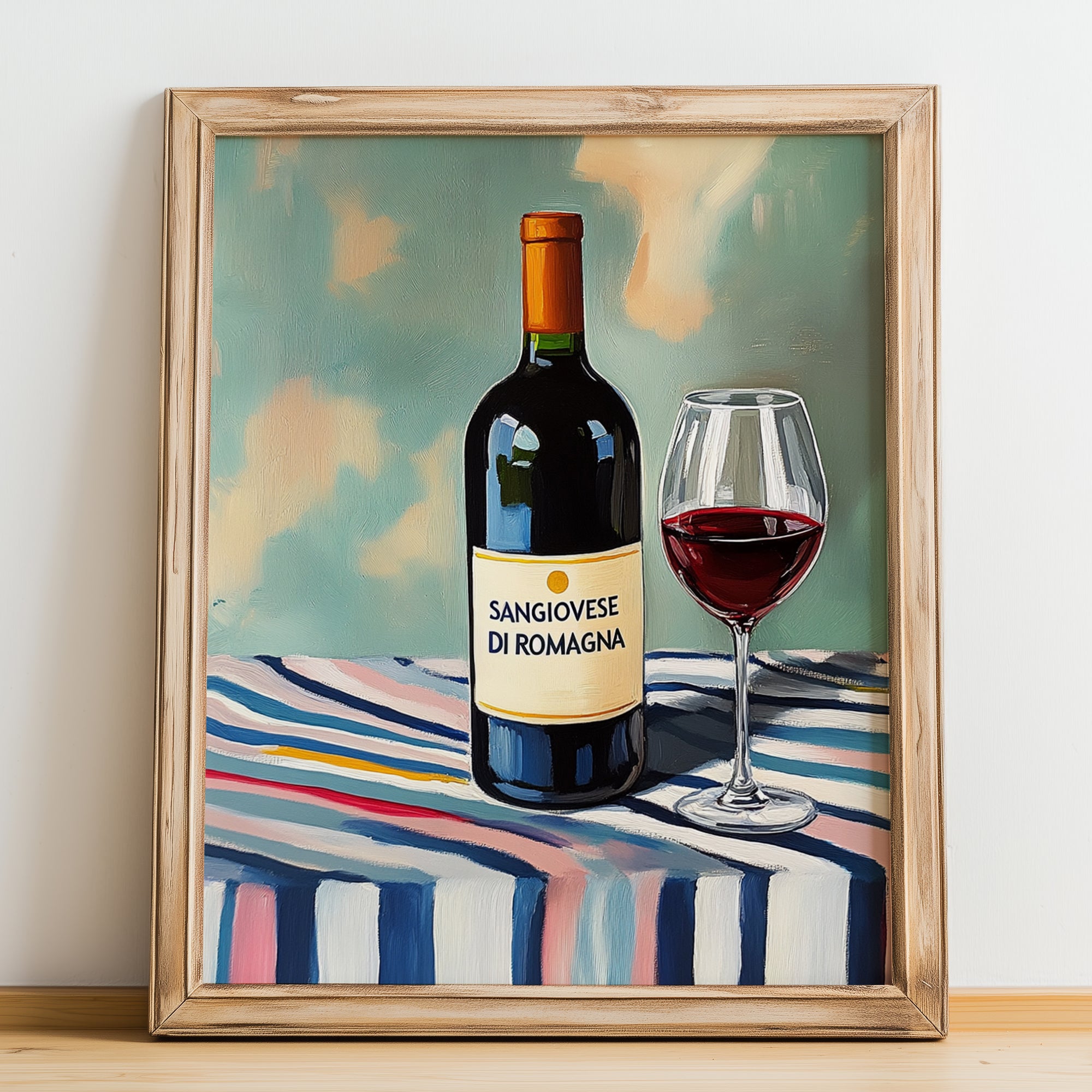Sangiovese di Romagna – Italian Red Wine, Vinoteca Poster, no-text version framed in wood