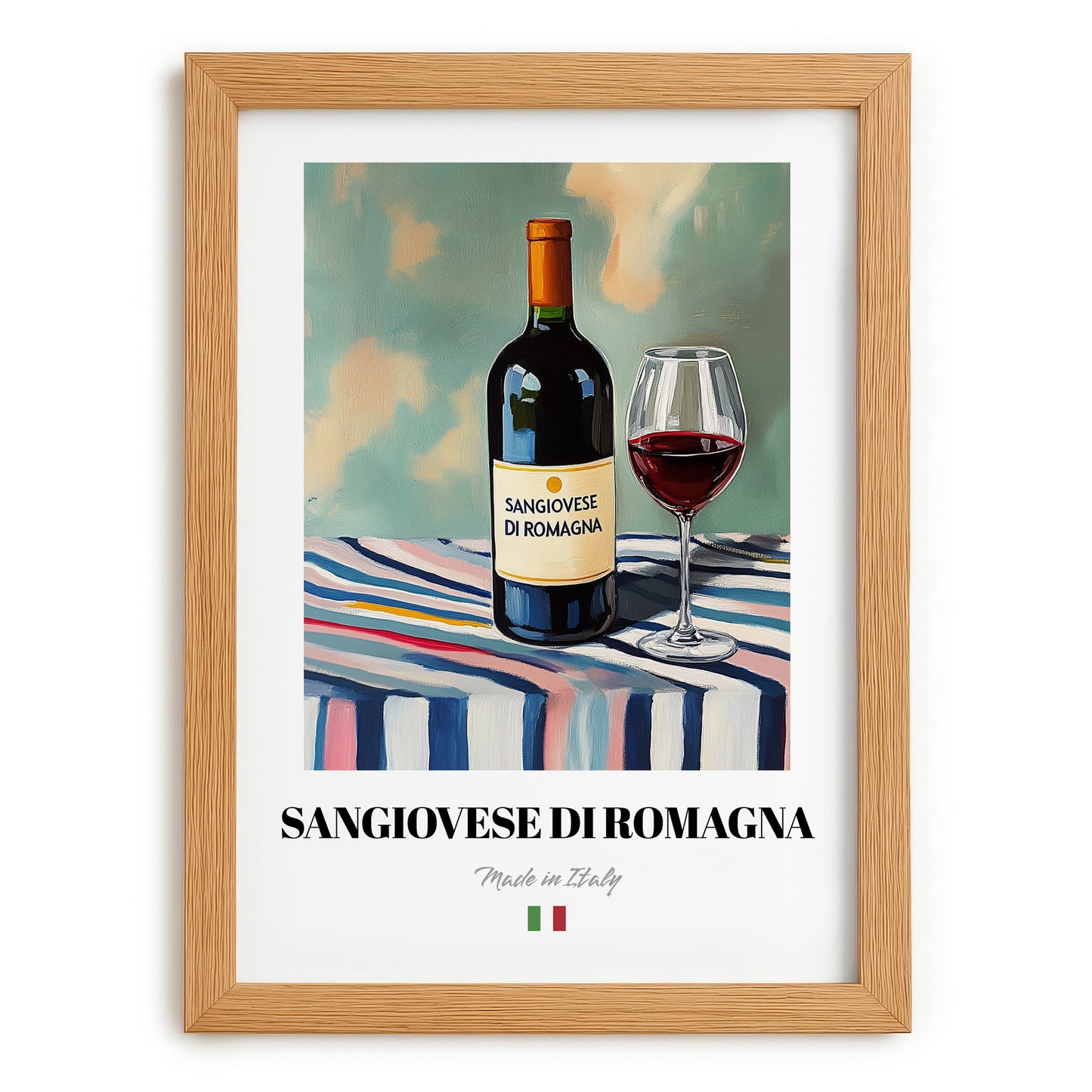 Sangiovese di Romagna – Italian Red Wine, Vinoteca Poster, set in oak frame