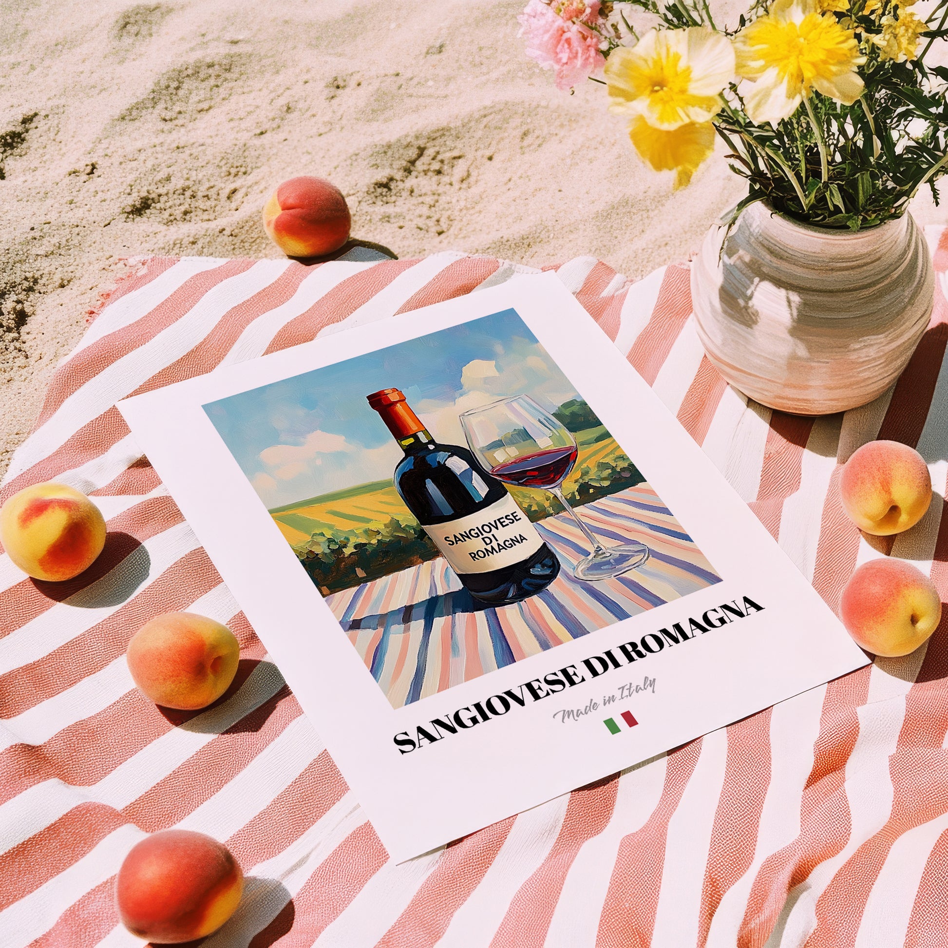 Sangiovese di Romagna – Italian Red Wine, Vinoteca Painting, unframed on coastal sand