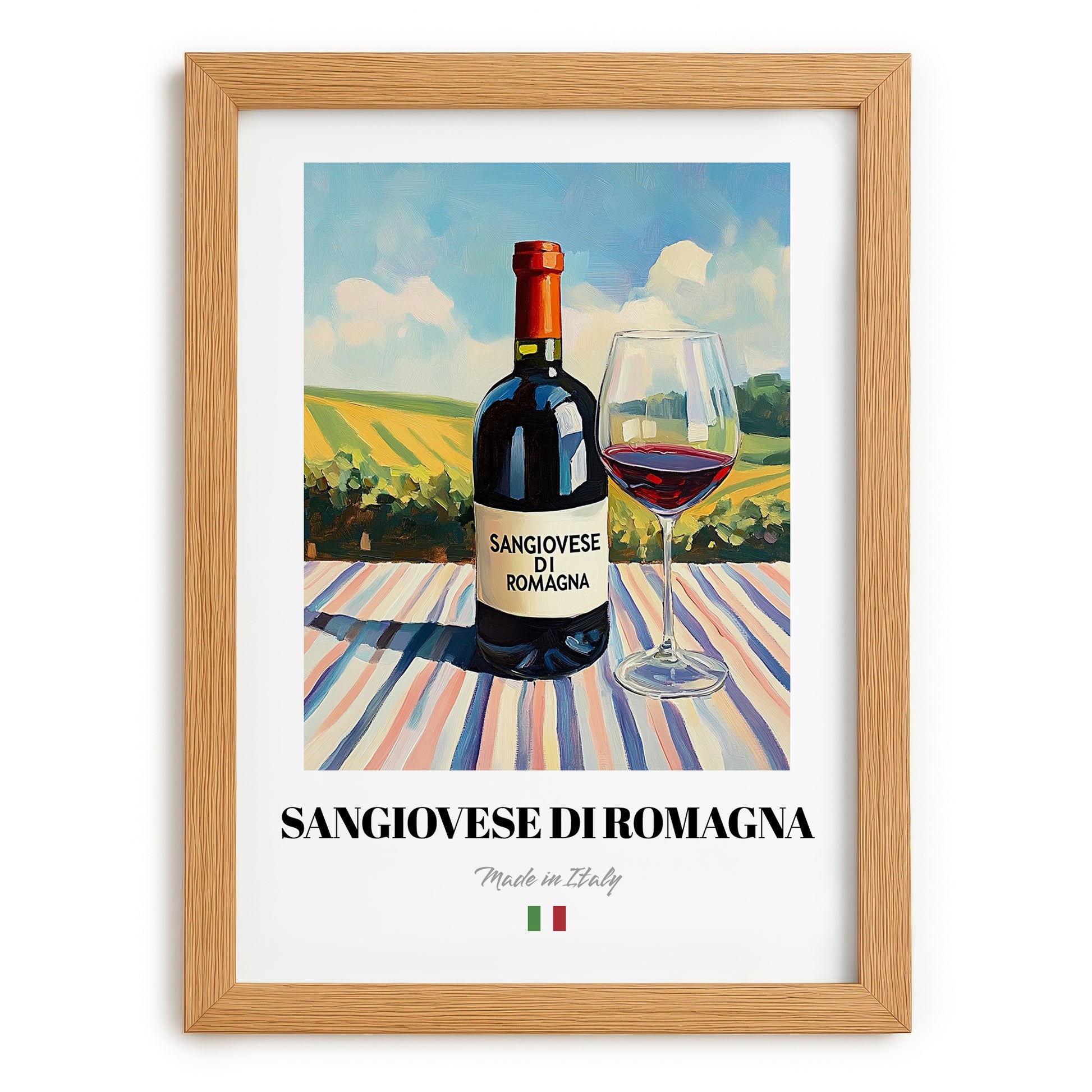 Sangiovese di Romagna – Italian Red Wine, Vinoteca Painting, set in oak frame