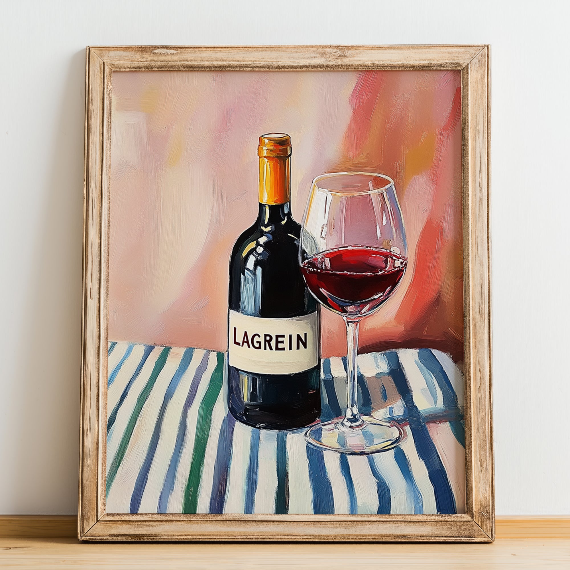 Lagrein – Italian Red Wine, Bodega Illustration, no-text version framed in wood