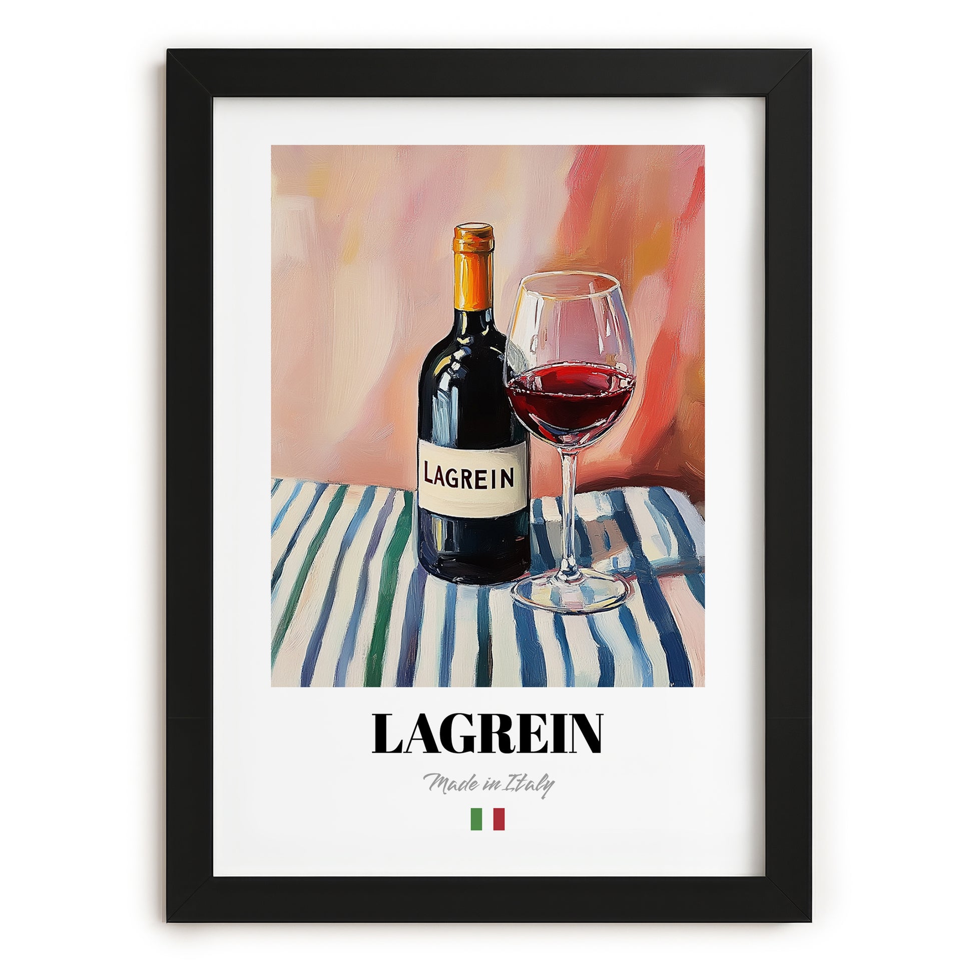 Lagrein – Italian Red Wine, Bodega Illustration, in sleek black frame