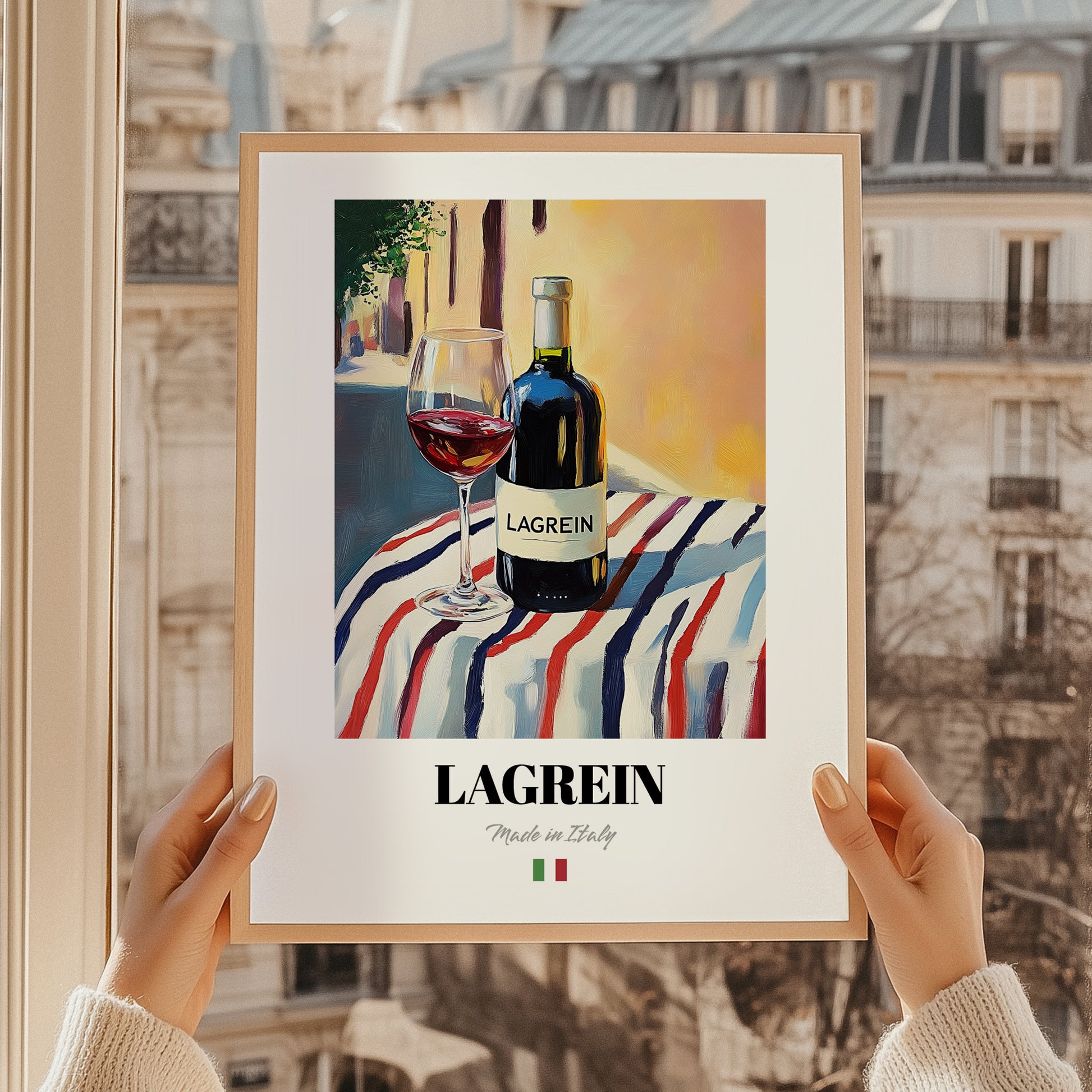 Lagrein – Italian Red Wine, Wine Bar Art, styled in a charming Paris street view