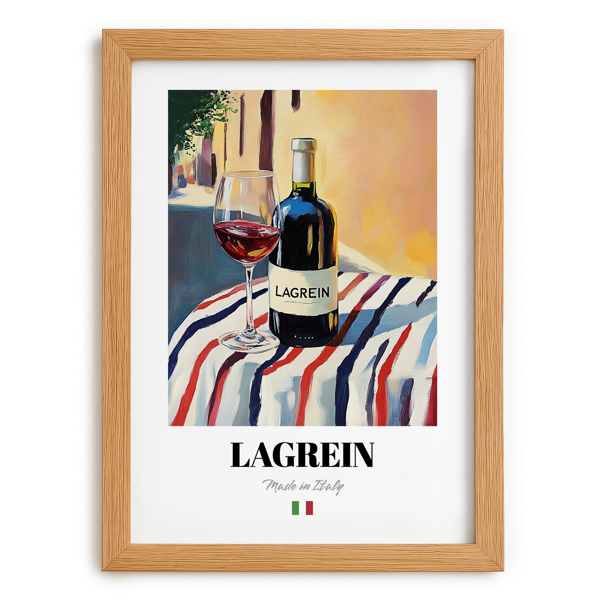 Lagrein – Italian Red Wine, Wine Bar Art, set in oak frame