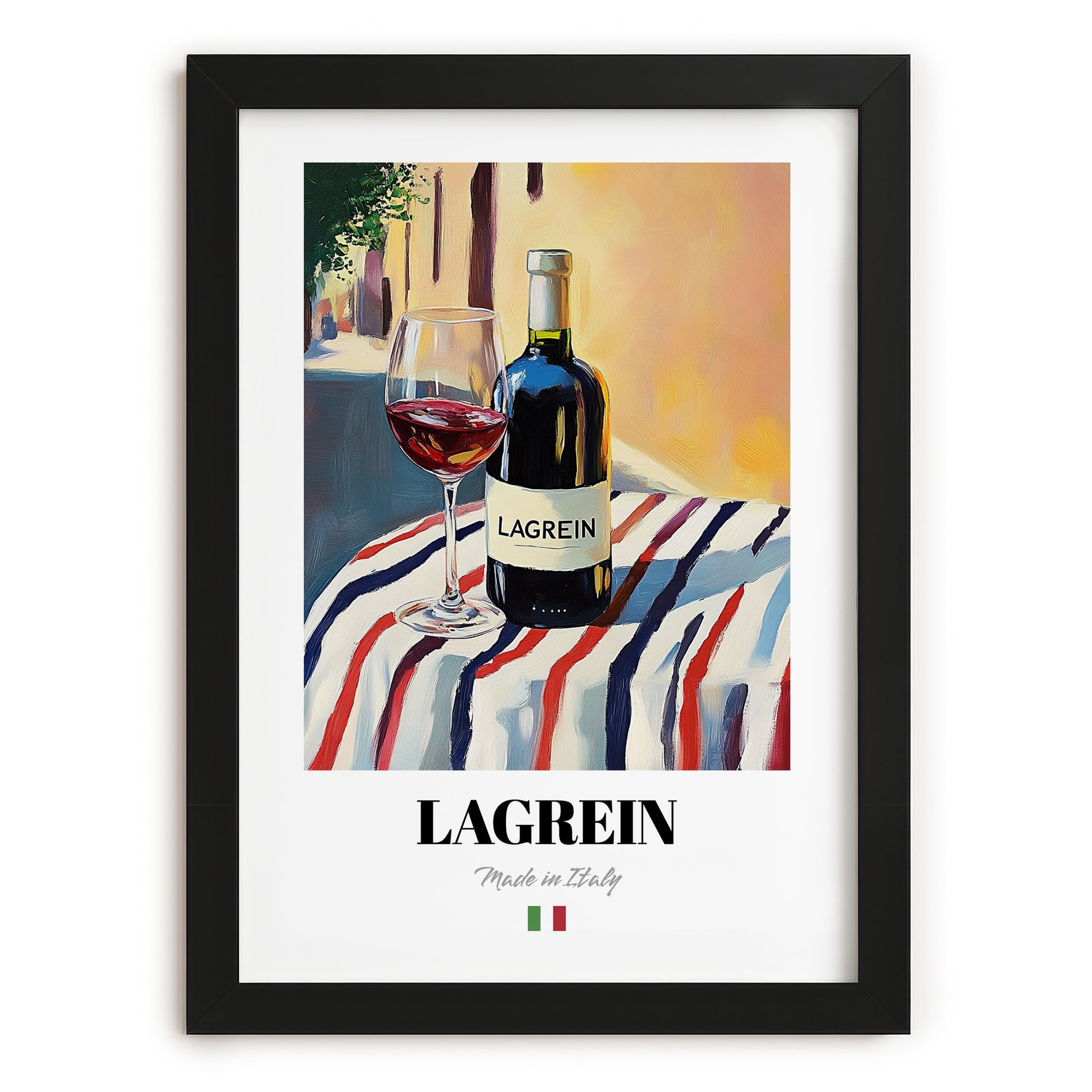 Lagrein – Italian Red Wine, Wine Bar Art, in sleek black frame