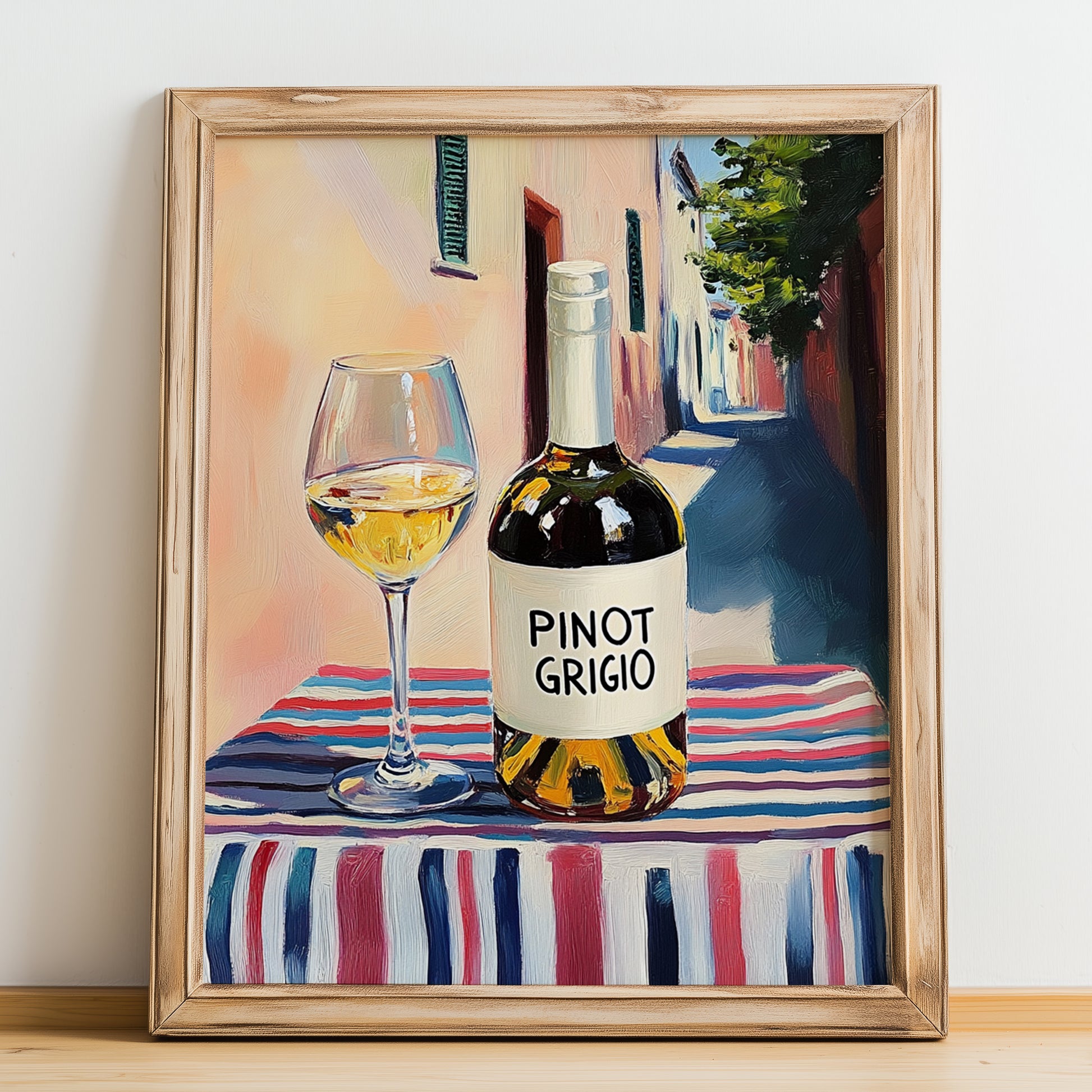 Pinot Grigio – Italian White Wine, Enoteca Poster, no-text version framed in wood