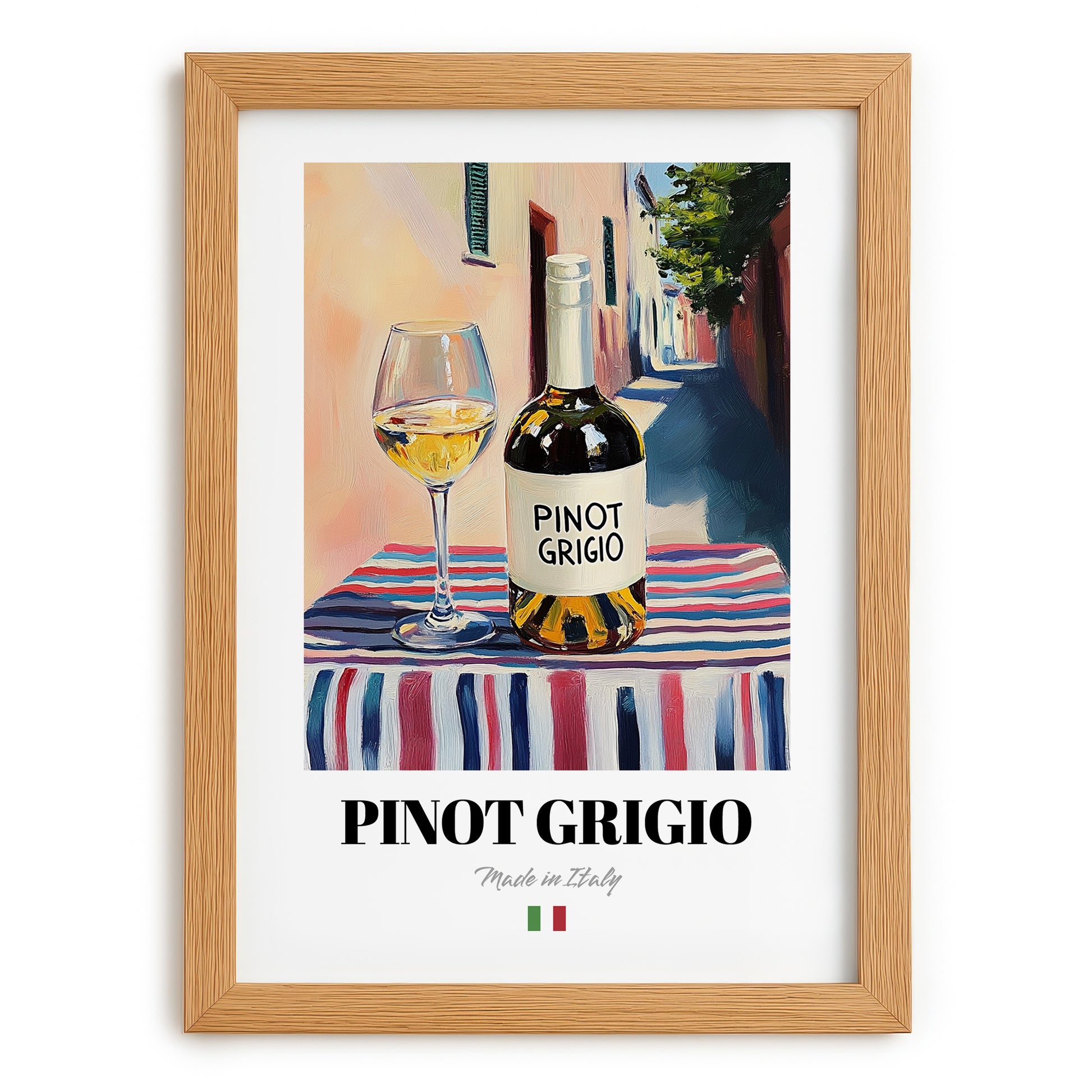 Pinot Grigio – Italian White Wine, Enoteca Poster, set in oak frame