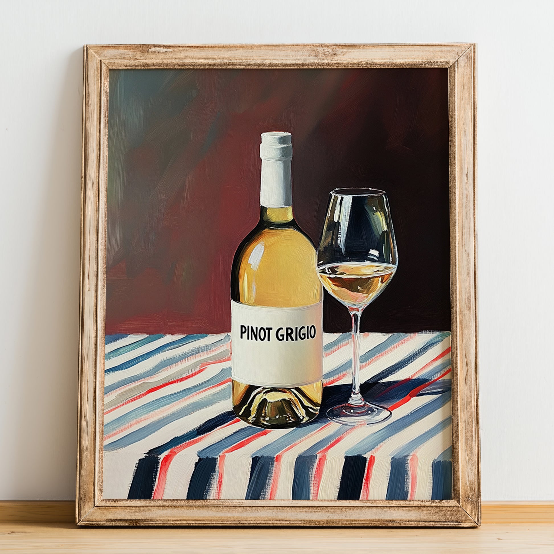 Pinot Grigio – Italian White Wine, Enoteca Wall Art, no-text version framed in wood