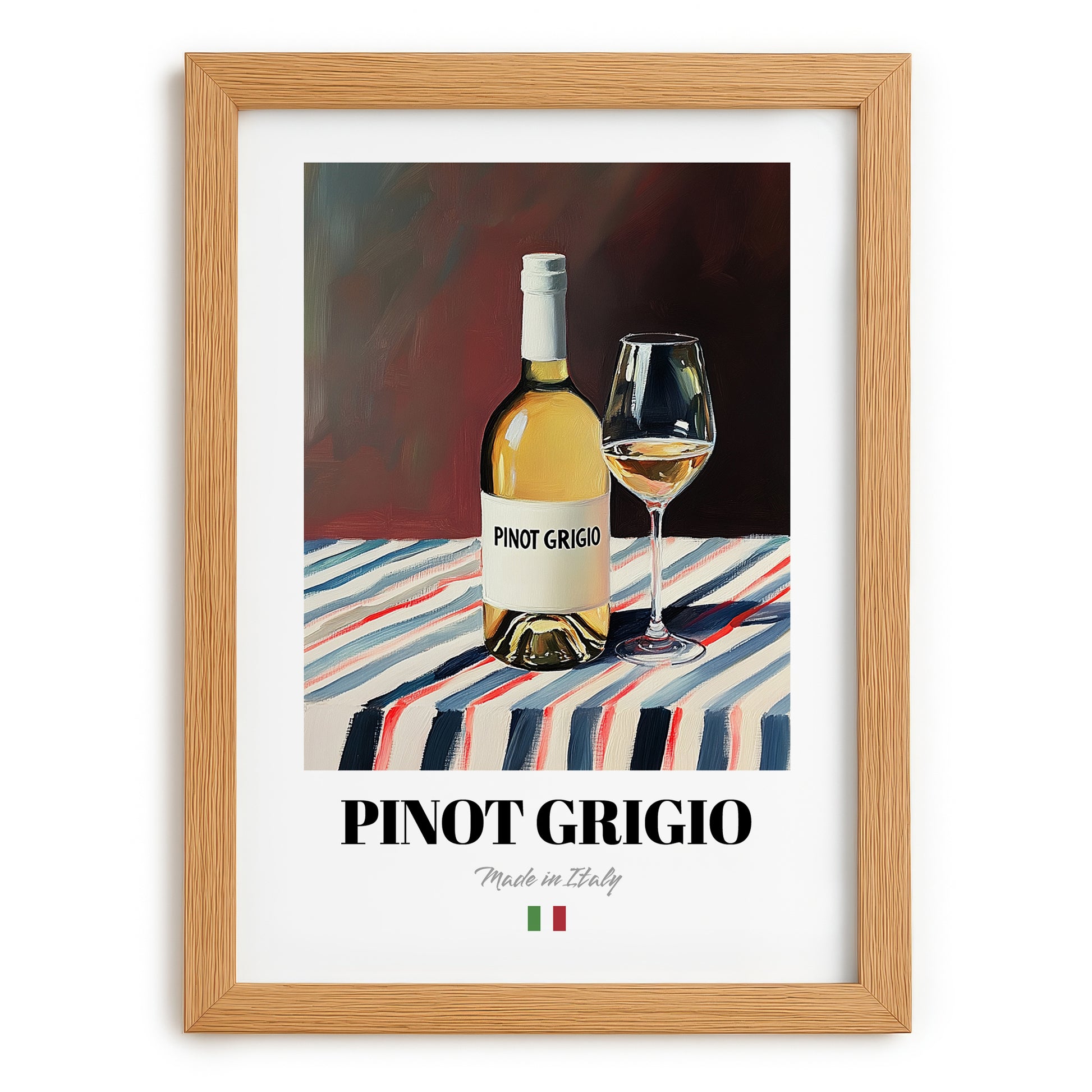 Pinot Grigio – Italian White Wine, Enoteca Wall Art, set in oak frame