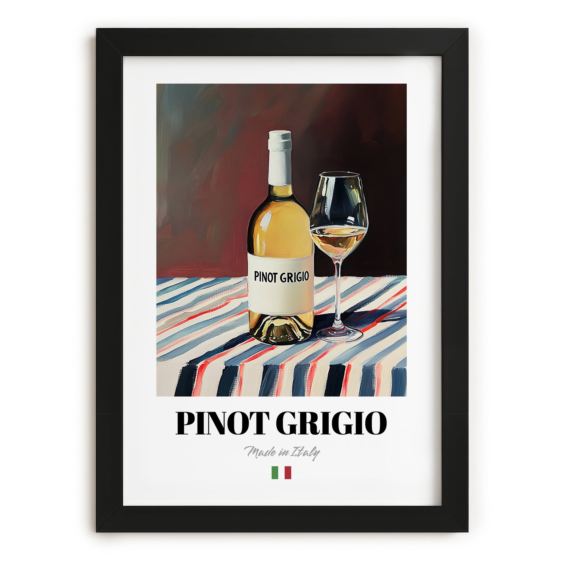 Pinot Grigio – Italian White Wine, Enoteca Wall Art, in sleek black frame