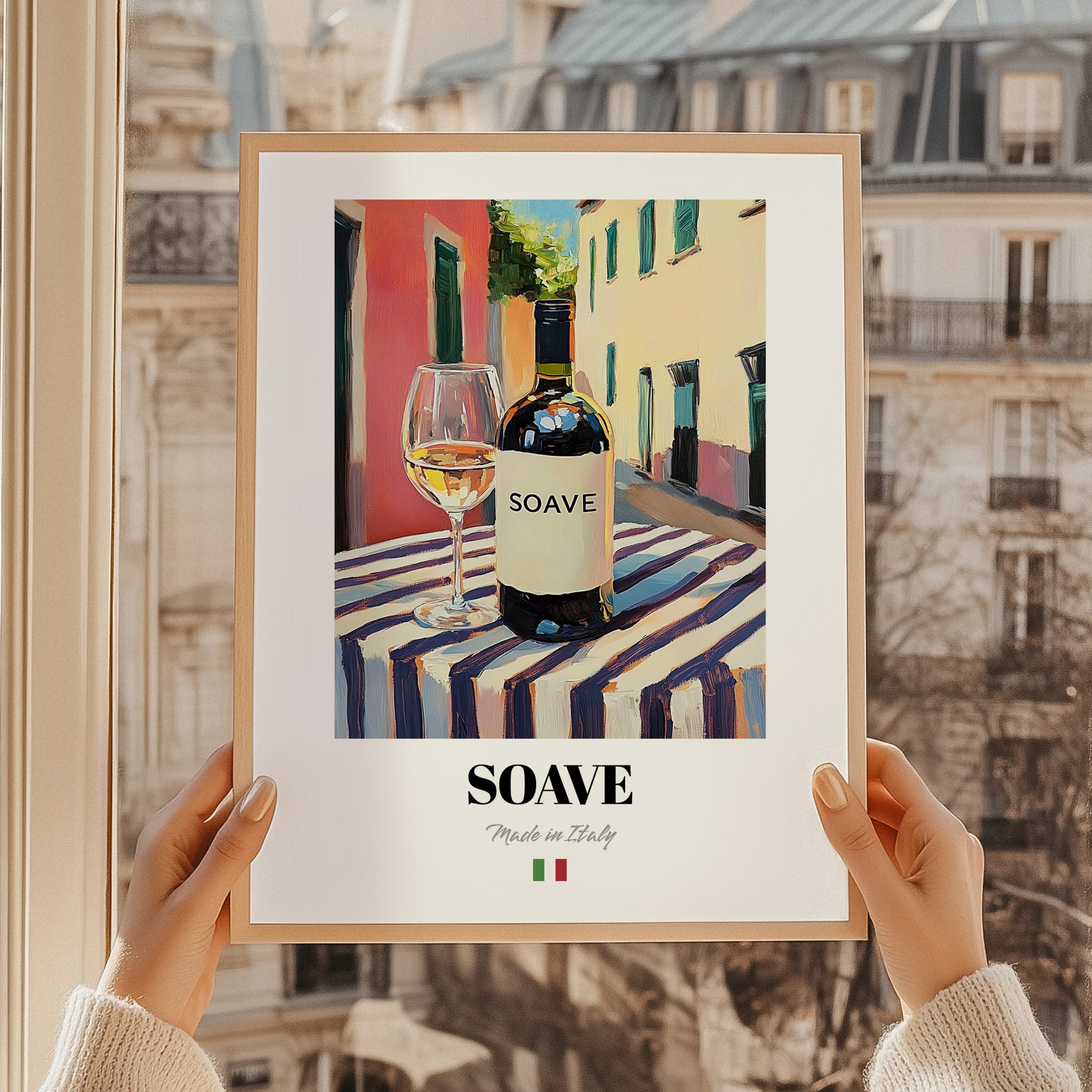 Soave – Italian White Wine, Wine Bar Wall Decor, styled in a charming Paris street view