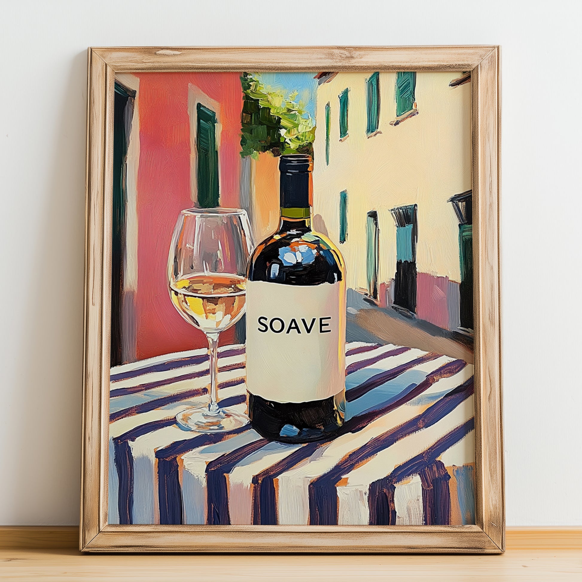 Soave – Italian White Wine, Wine Bar Wall Decor, no-text version framed in wood