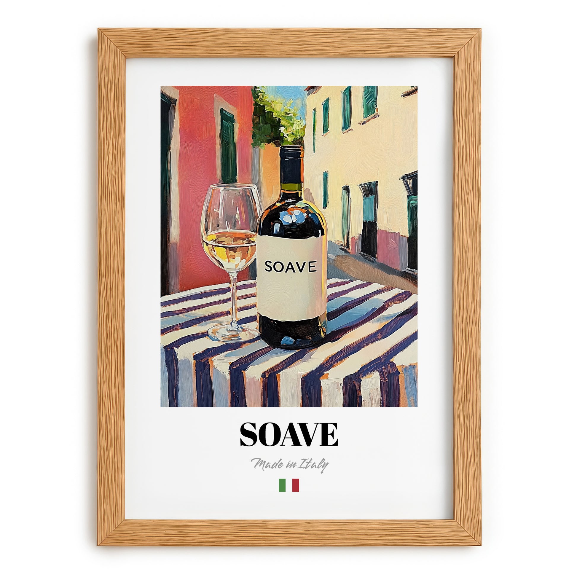 Soave – Italian White Wine, Wine Bar Wall Decor, set in oak frame