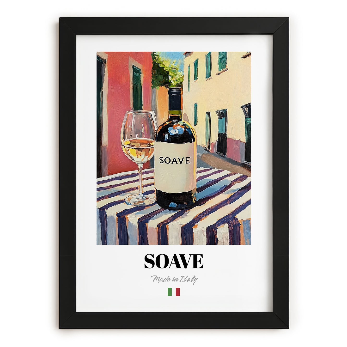 Soave – Italian White Wine, Wine Bar Wall Decor, in sleek black frame