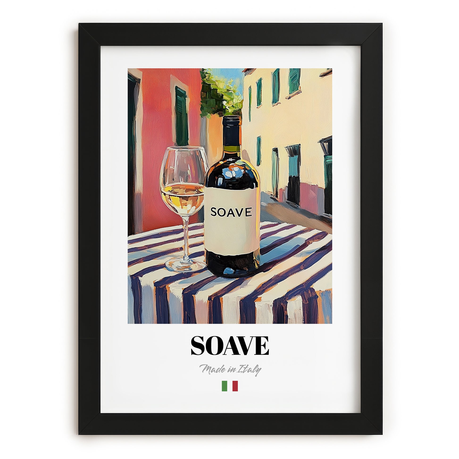 Soave – Italian White Wine, Wine Bar Wall Decor, in sleek black frame