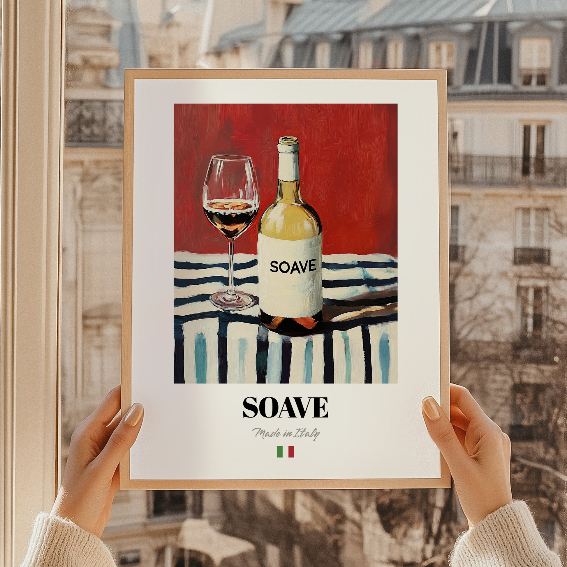 Soave – Italian White Wine, Wine Bar Still Life, styled in a charming Paris street view