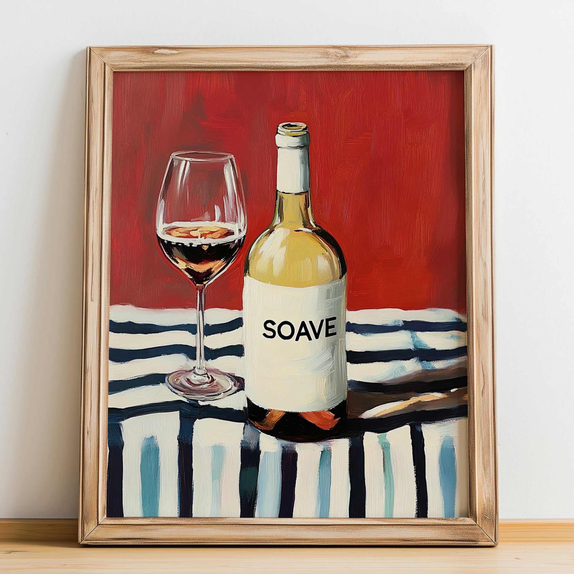 Soave – Italian White Wine, Wine Bar Still Life, no-text version framed in wood