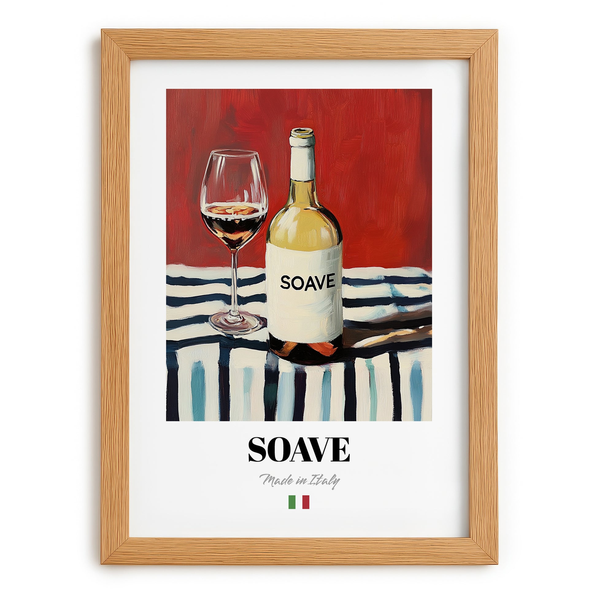 Soave – Italian White Wine, Wine Bar Still Life, set in oak frame