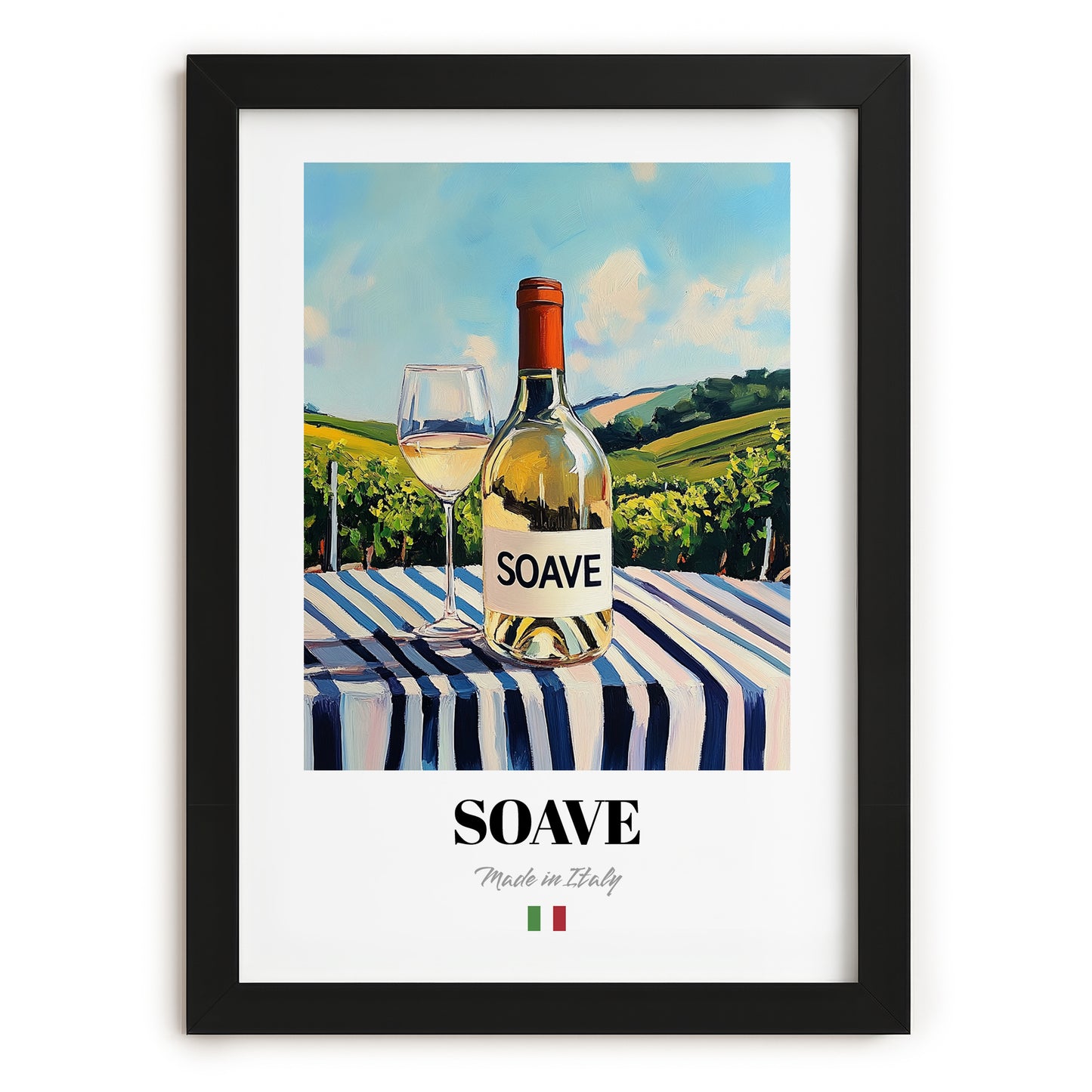Soave – Italian White Wine, Wine Bar Poster, in sleek black frame