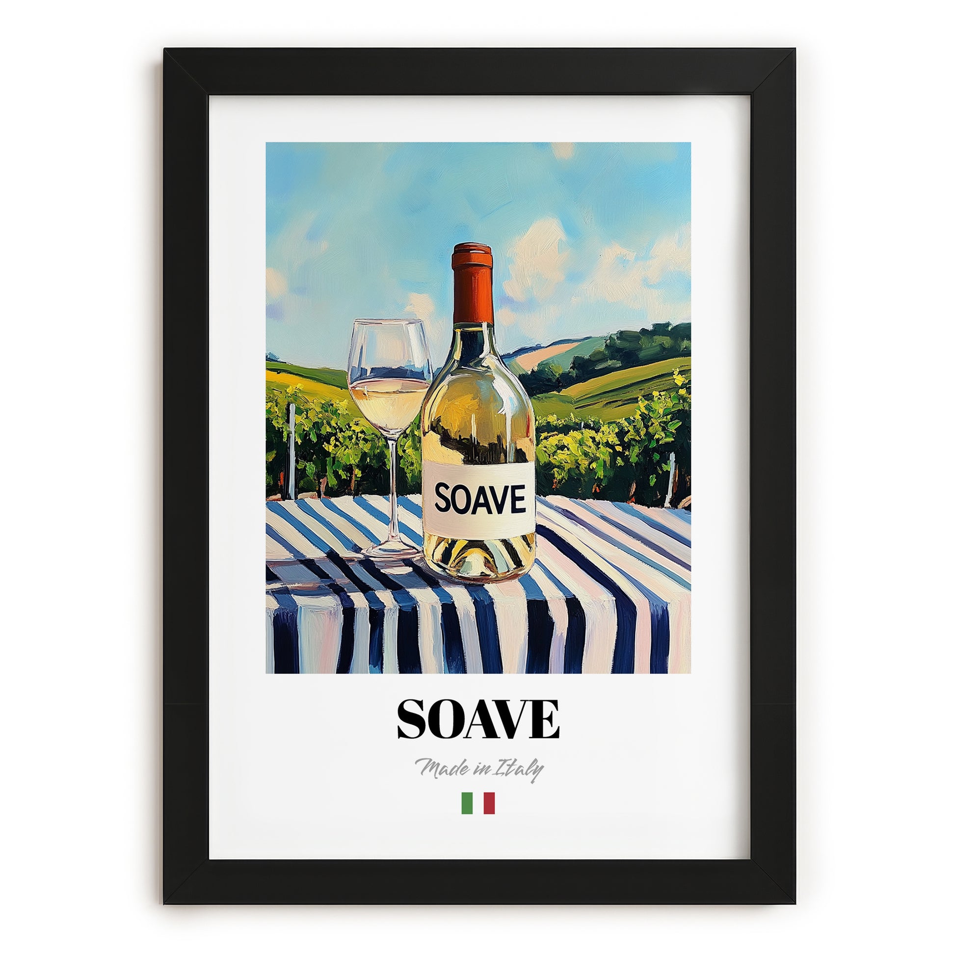 Soave – Italian White Wine, Wine Bar Poster, in sleek black frame