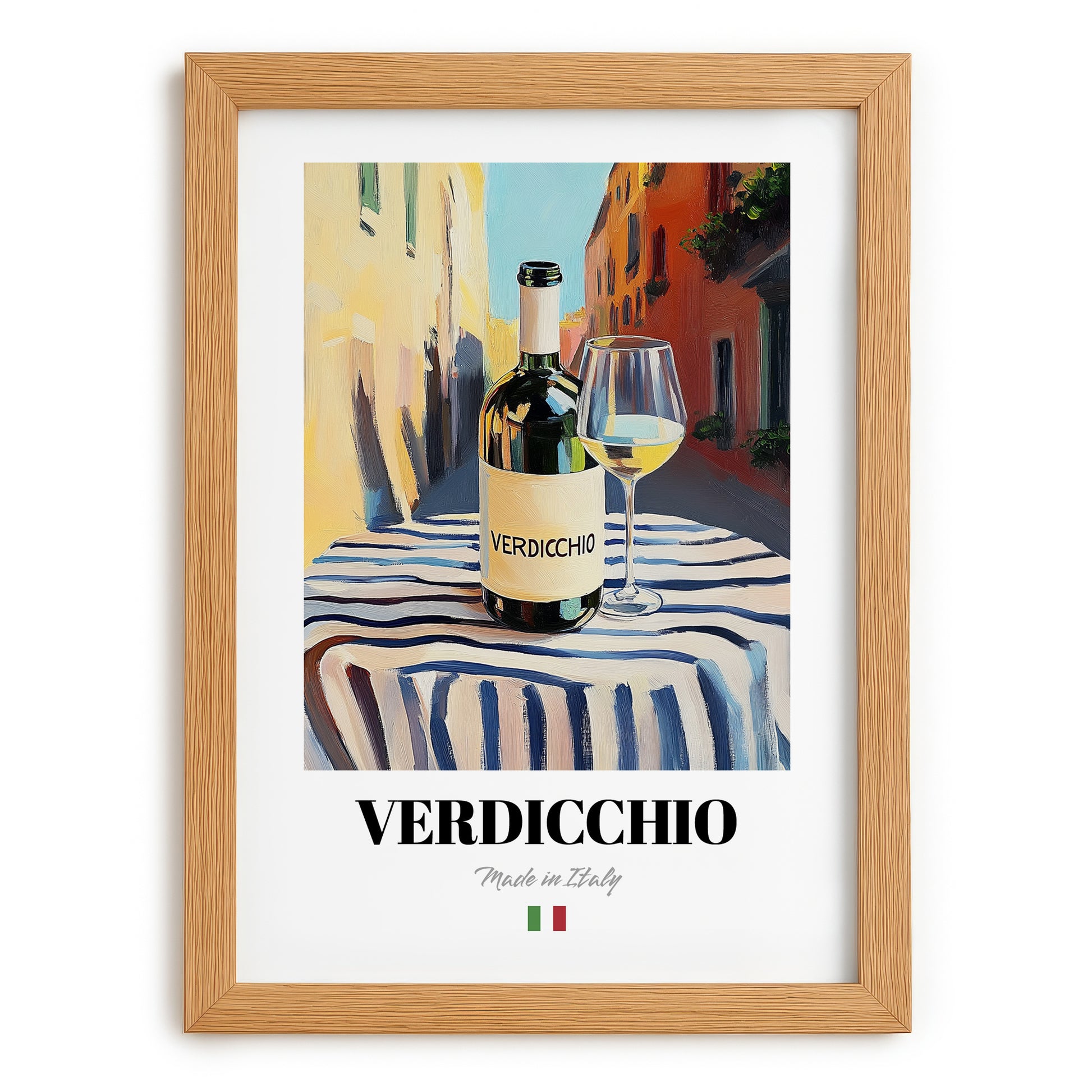 Verdicchio – Italian White Wine, Wine Bar Still Life, set in oak frame