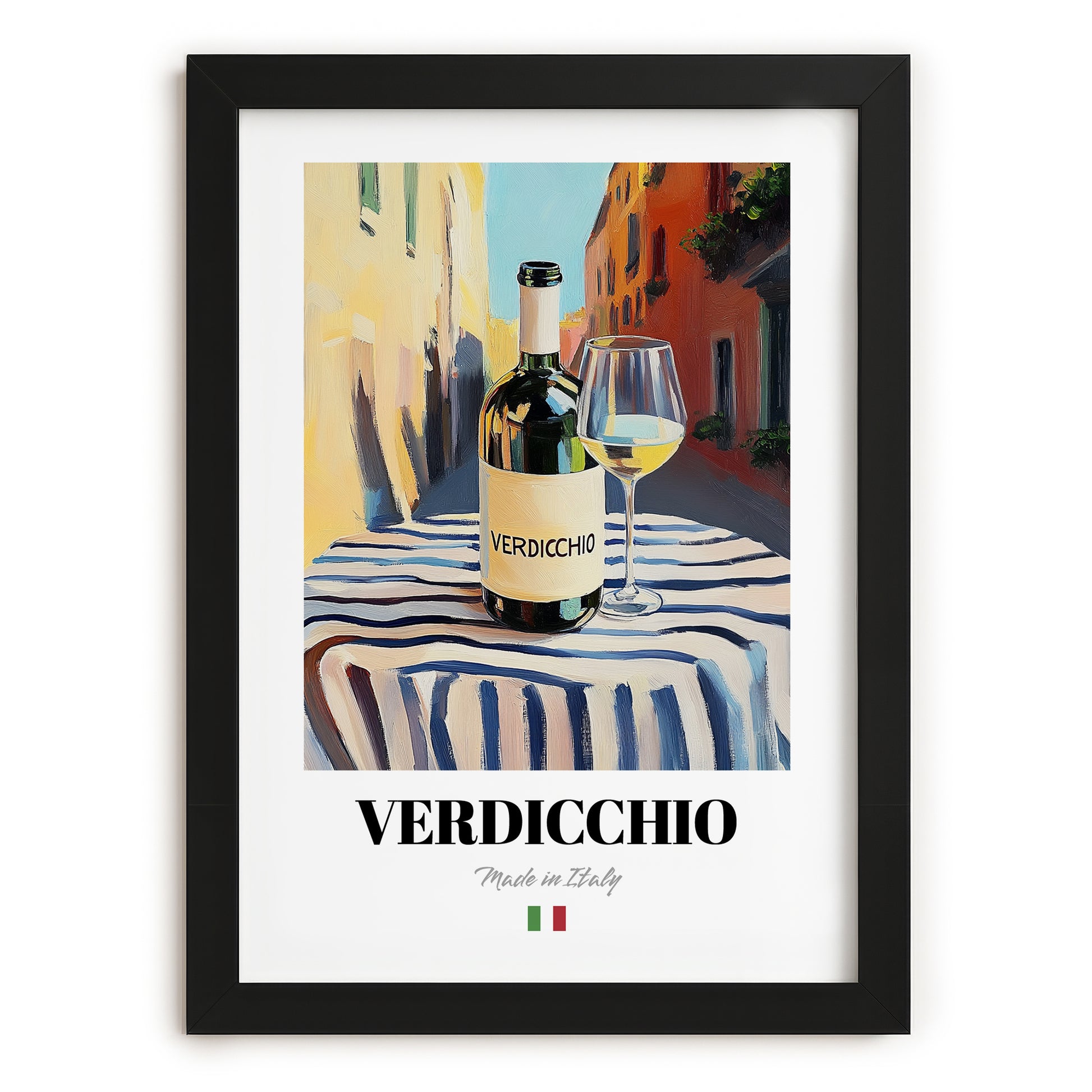 Verdicchio – Italian White Wine, Wine Bar Still Life, in sleek black frame