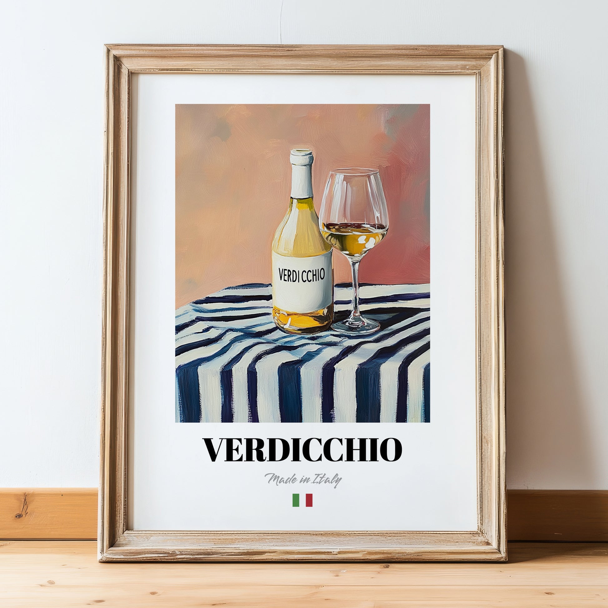 Verdicchio – Italian White Wine, Wine Bar Painting, in wooden frame leaning on the floor